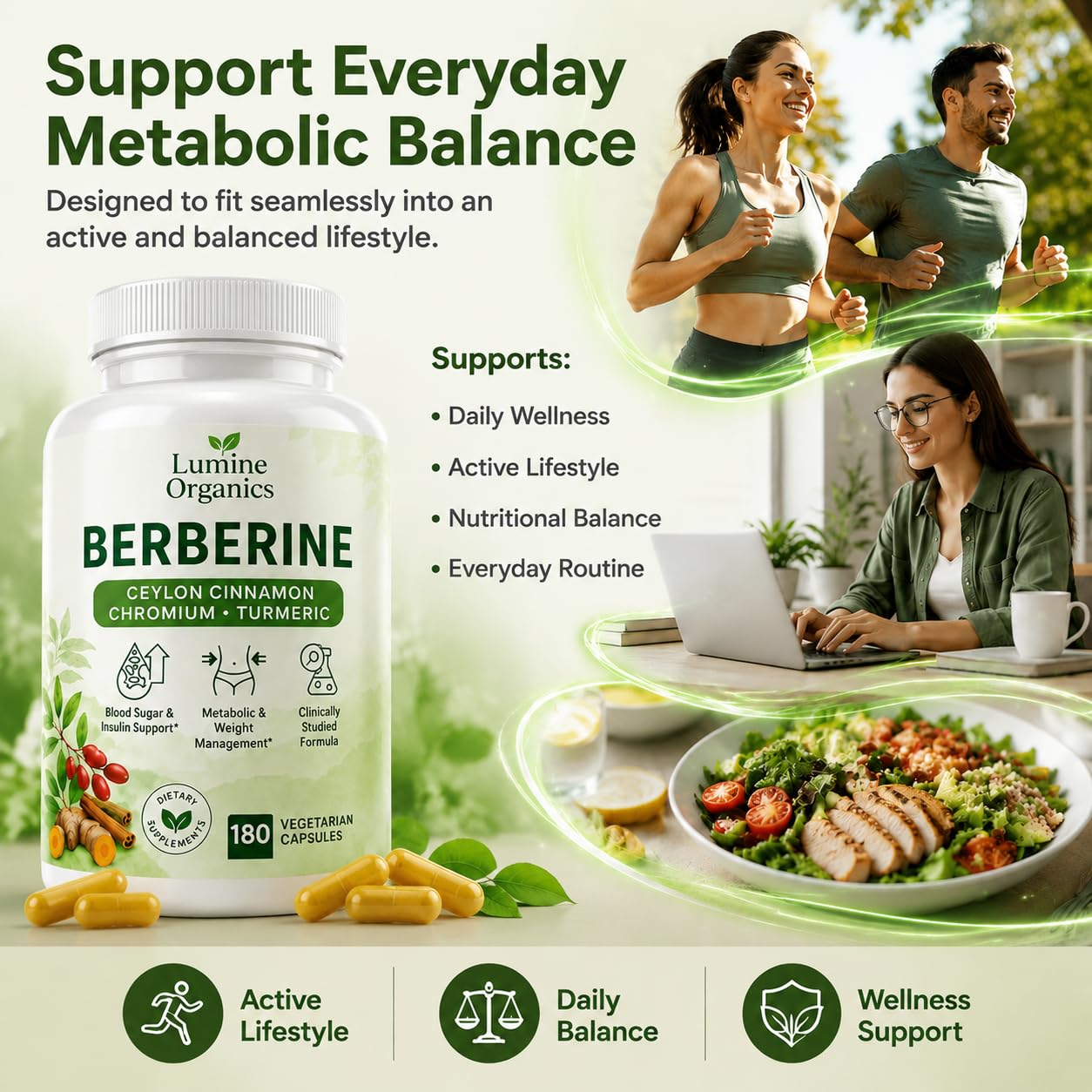 Lumine Organics Berberine Berberine Complex 4-in-1 with Ceylon Cinnamon & Turmeric - Everyday Metabolic Support & Nutrient Utilization, Softgels, 180