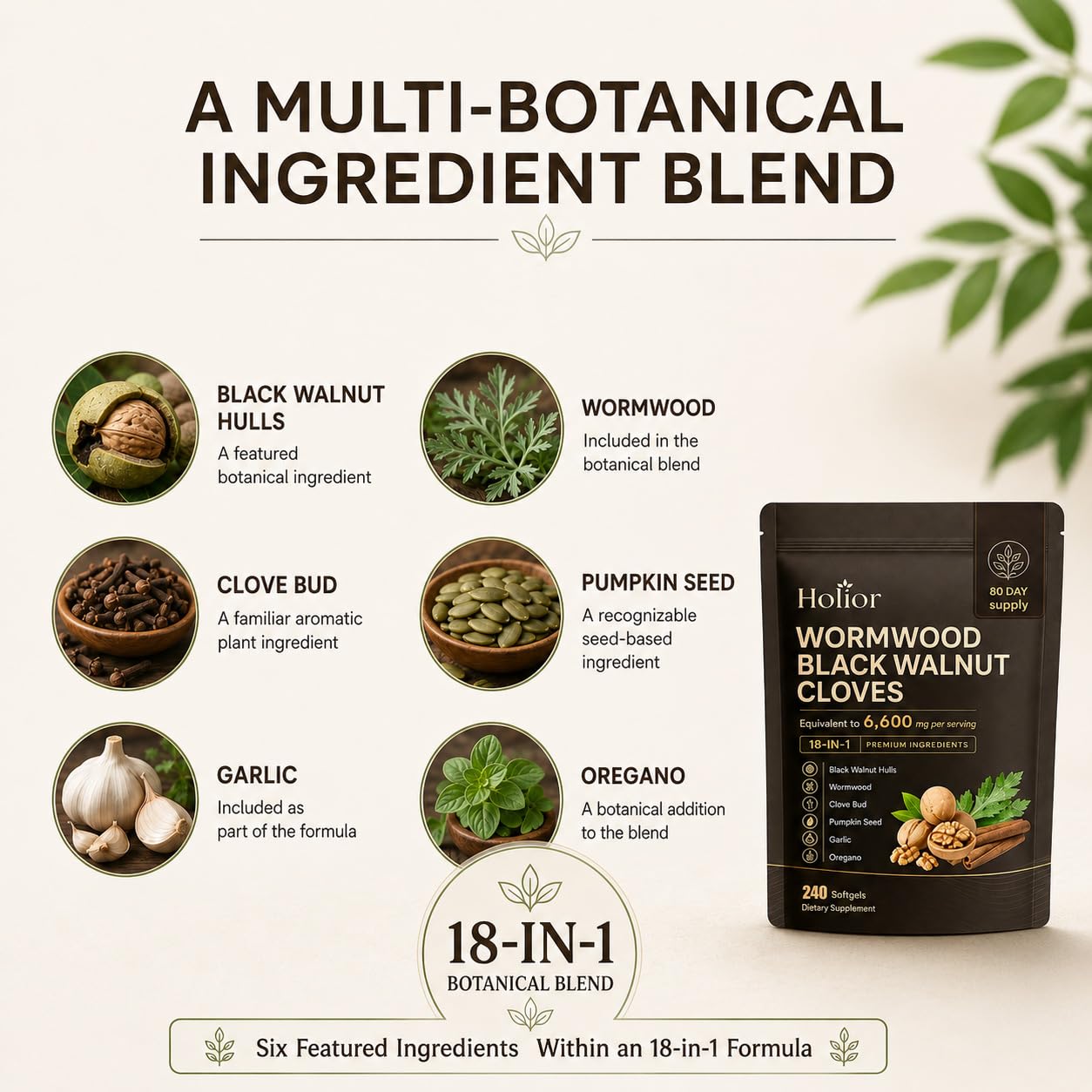 REN essentials Holior Wormwood Black Walnut Cloves 18-in-1 Herbal Supplement Softgels 240