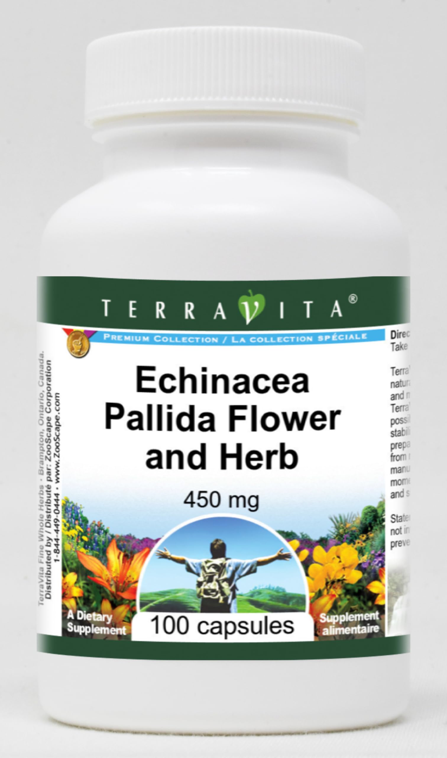 Terravita Echinacea Pallida Flower and Herb 450 mg Capsules, 100 Count