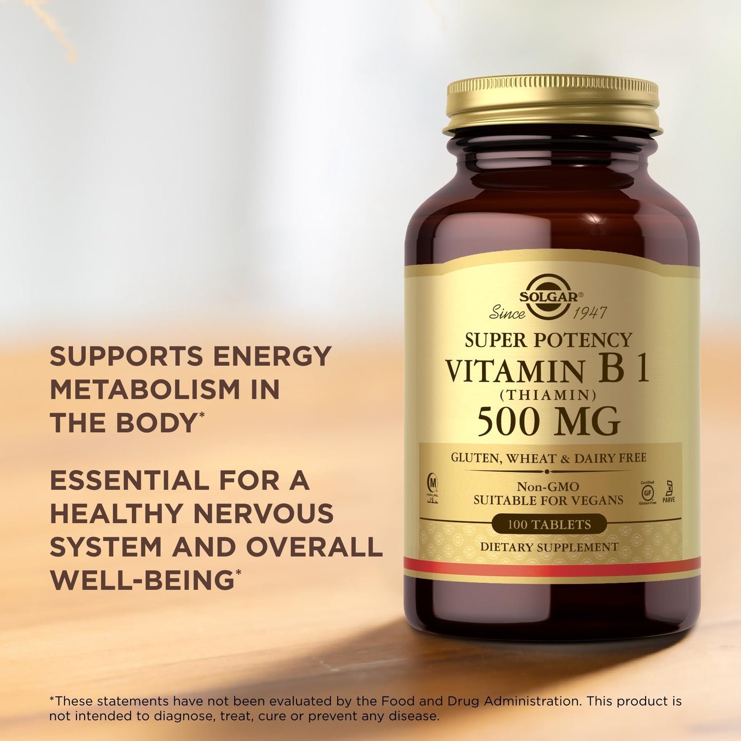 Solgar Vitamin B1 (Thiamin) 500mg Formula Tablets 100 Count