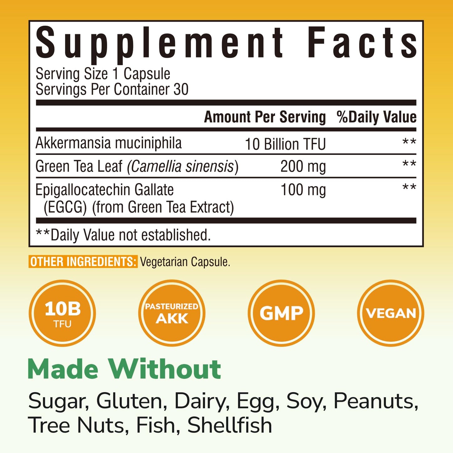 Vitalibre Akkermansia Probiotic 10 Billion TFU with Concentrated EGCG from Green Tea Extract, GLP-1 Supplement for Gut Health, Metabolism Support & Sustain Energy Levels, 30 Vegan Capsules