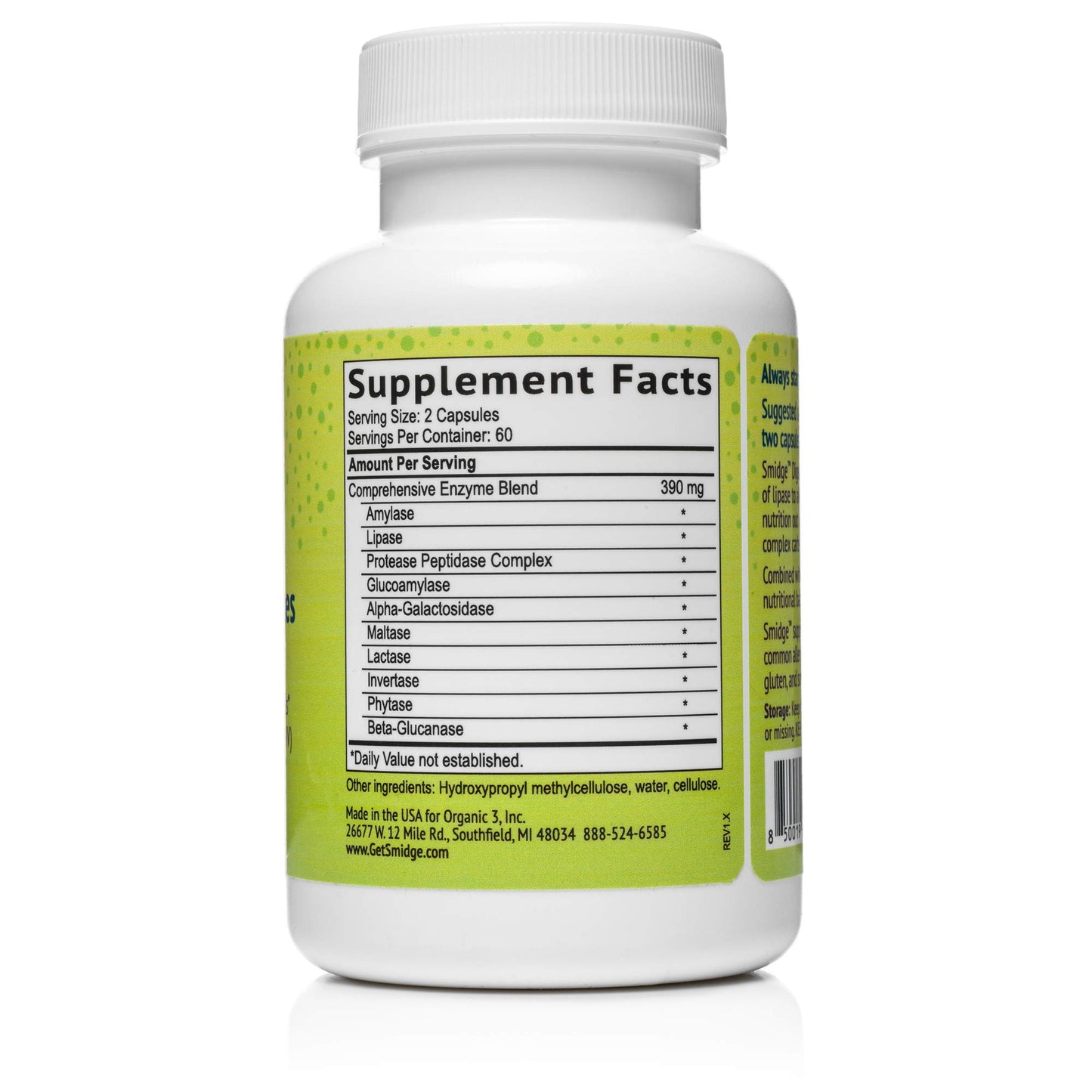 Smidge Digestive Enzymes – Comfy Digestion – Lipase & Protease, 120 Capsules