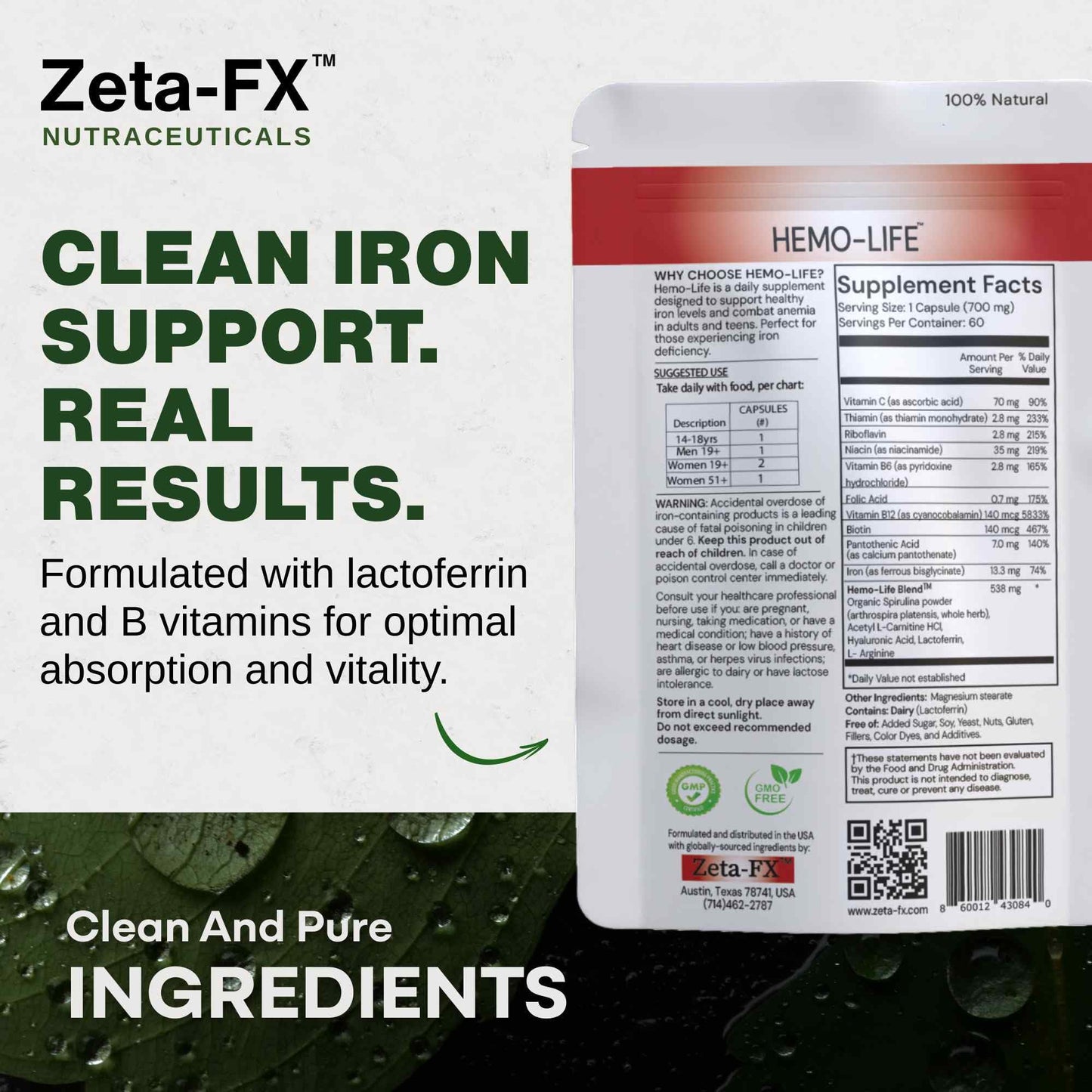 ZetaFX Hemo-Life Anemia Supplement Capsule, 60 Capsules