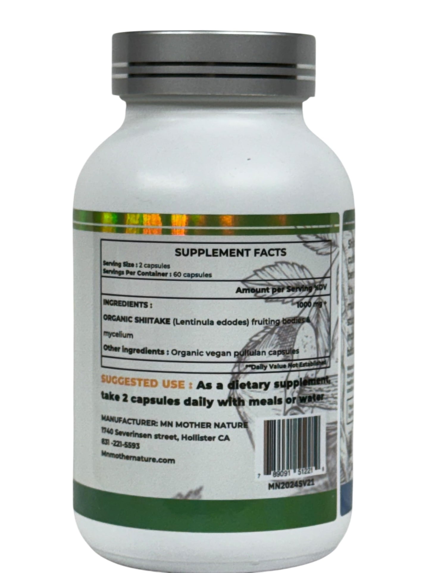 Mn Mother Nature Inc Shiitake (Lentinula edodes) Mushroom Supplement 120 Capsules