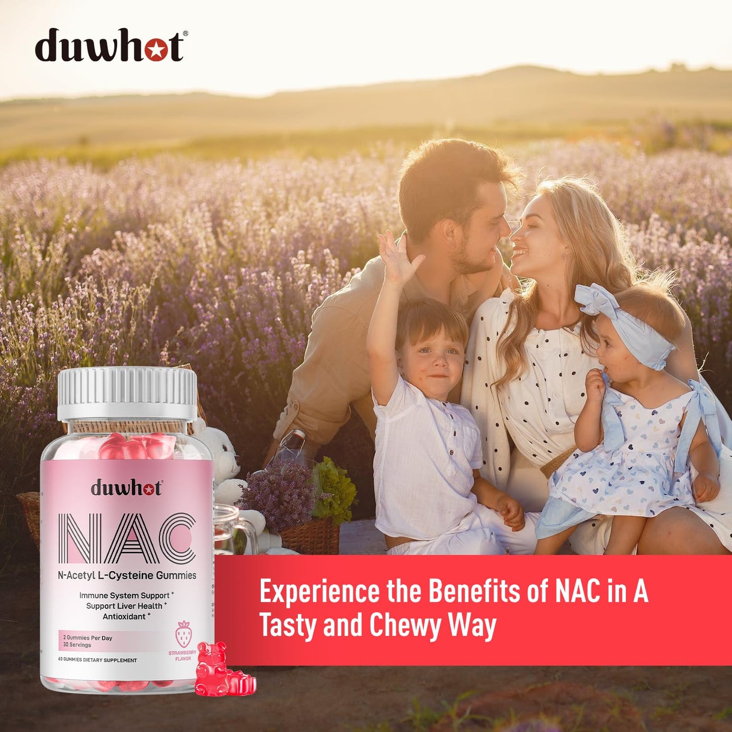 duwhot NAC Gummies 600mg for Kids & Adults, 60 Count