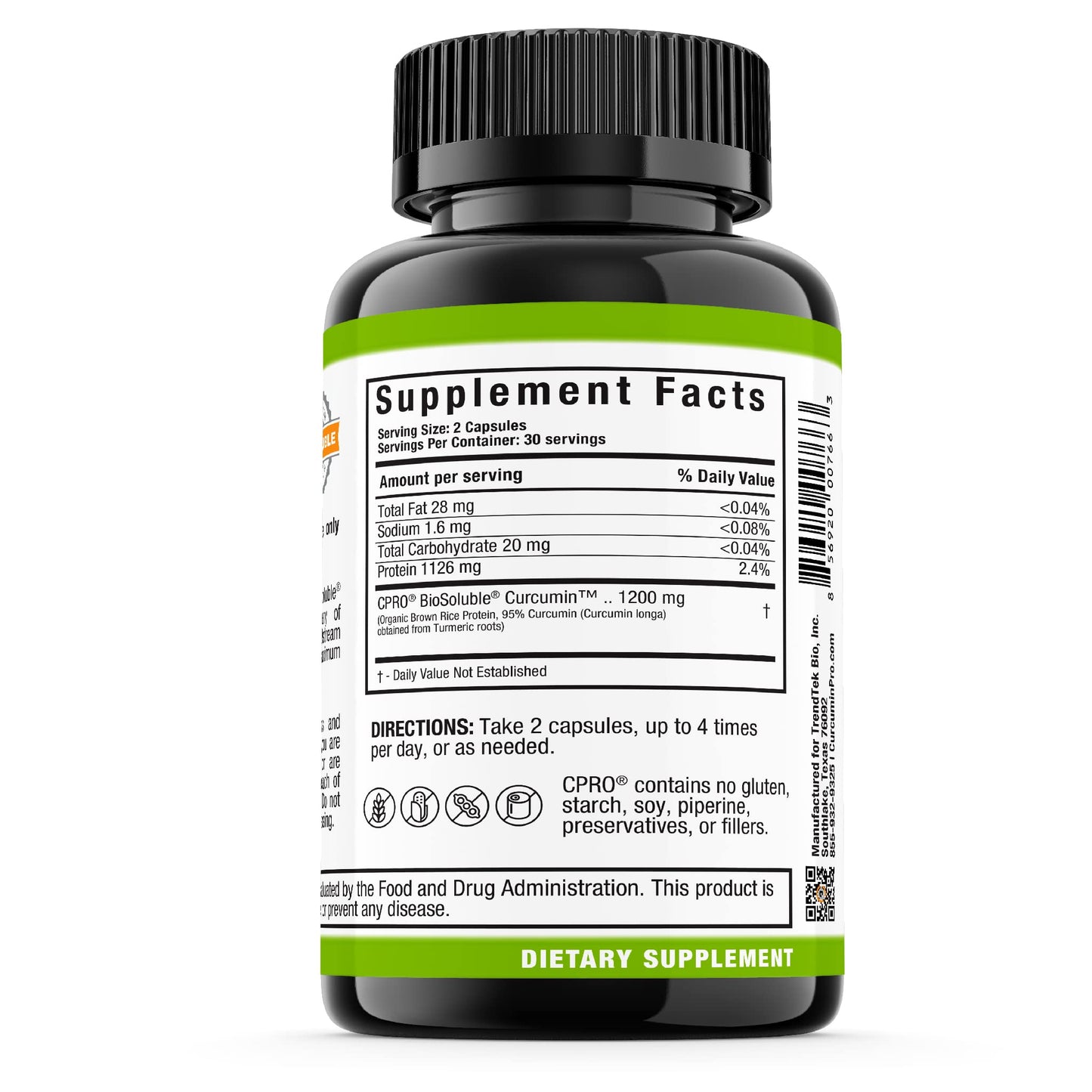 curcuminpro Complete Vegan BioSoluble Brown Rice Protein & Organic Turmeric Curcumin Supplement Capsules, 60 Capsules