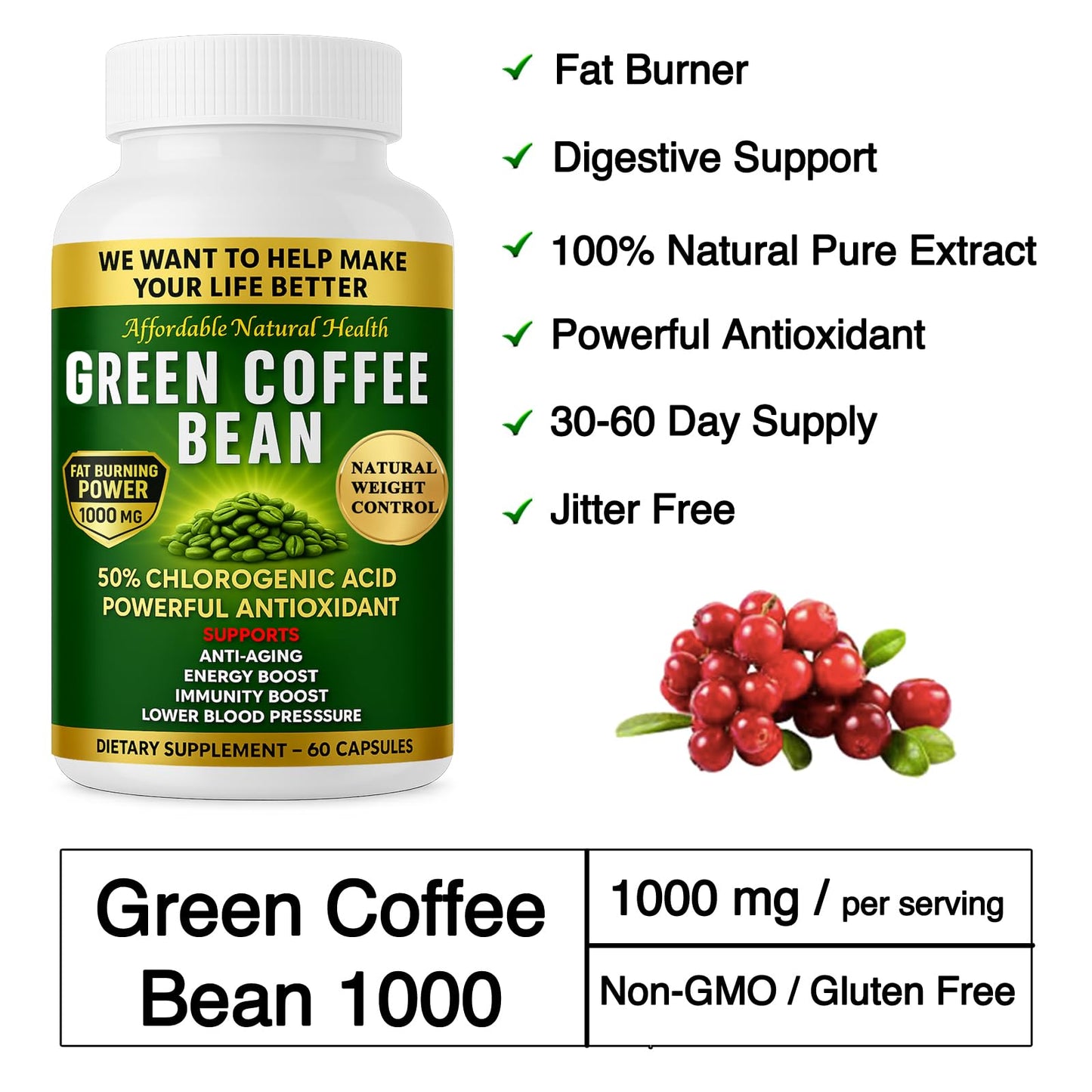 Heaven's Gate Green Coffee Bean Extract Capsules, 12 Count