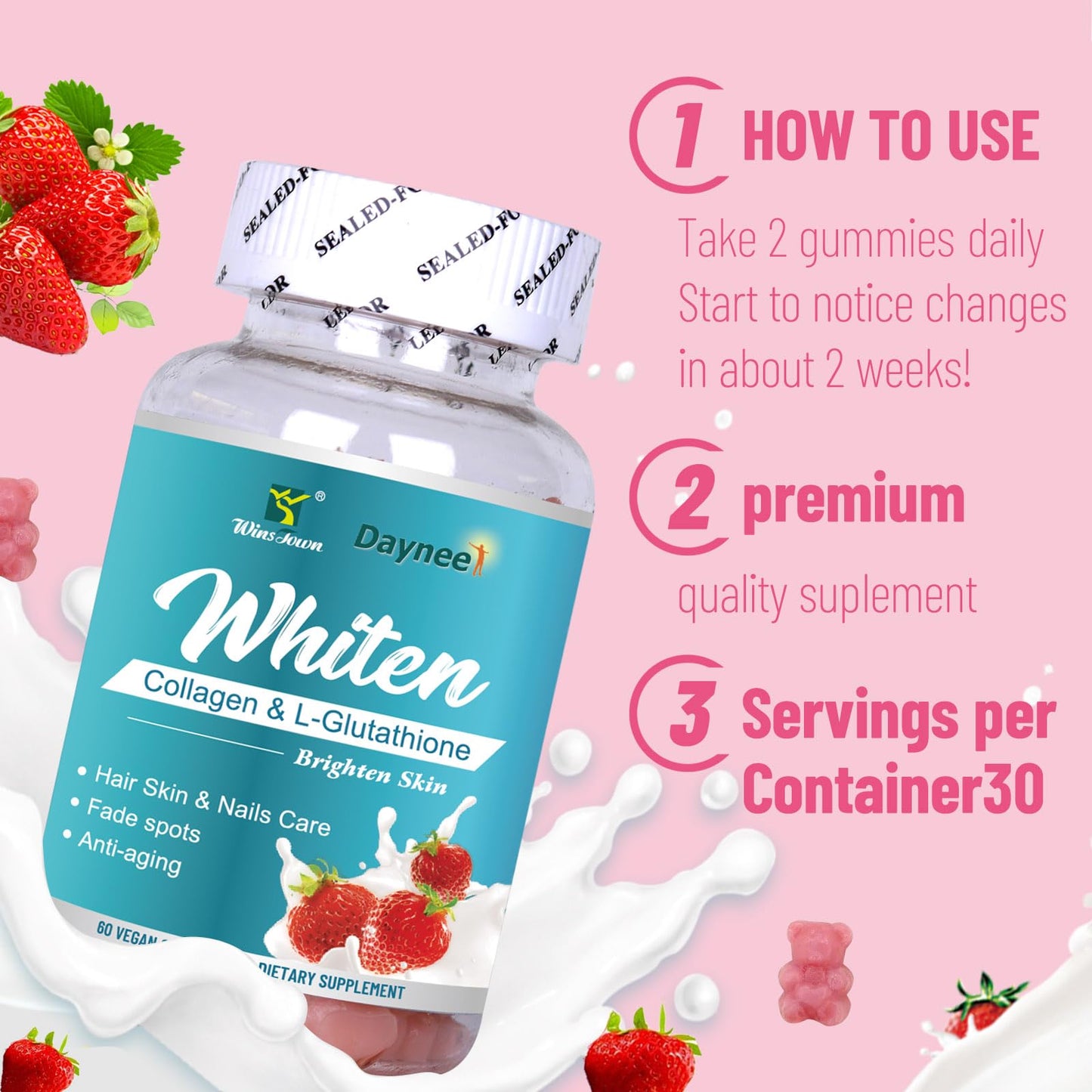 Wins Town Skin Whiten Gummies Gummy, 60 Count