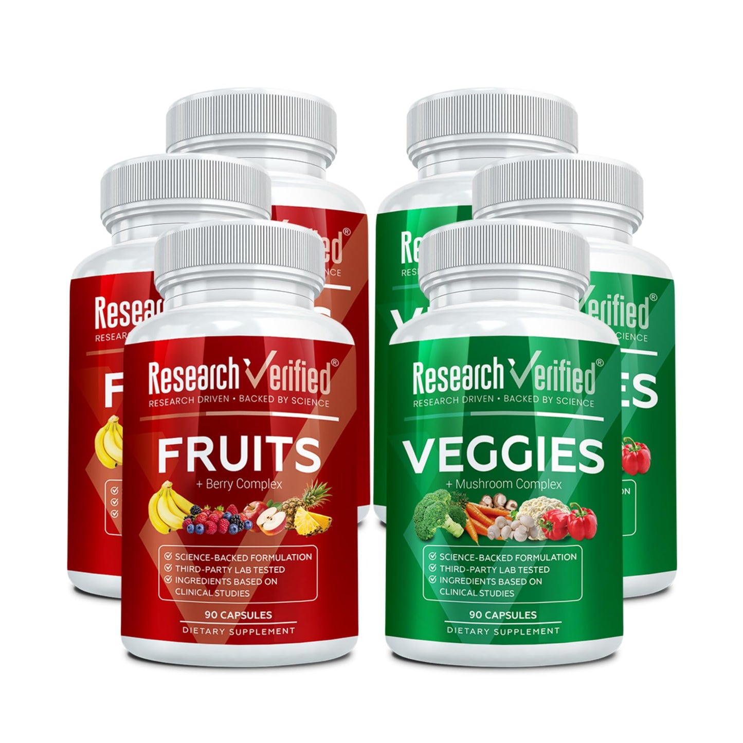 Research Verified Fruits & Veggies – Whole Food Superfood Blend, 42 Fruits & Veggies + Mushroom Complex & BioPerine® – 540 Capsules