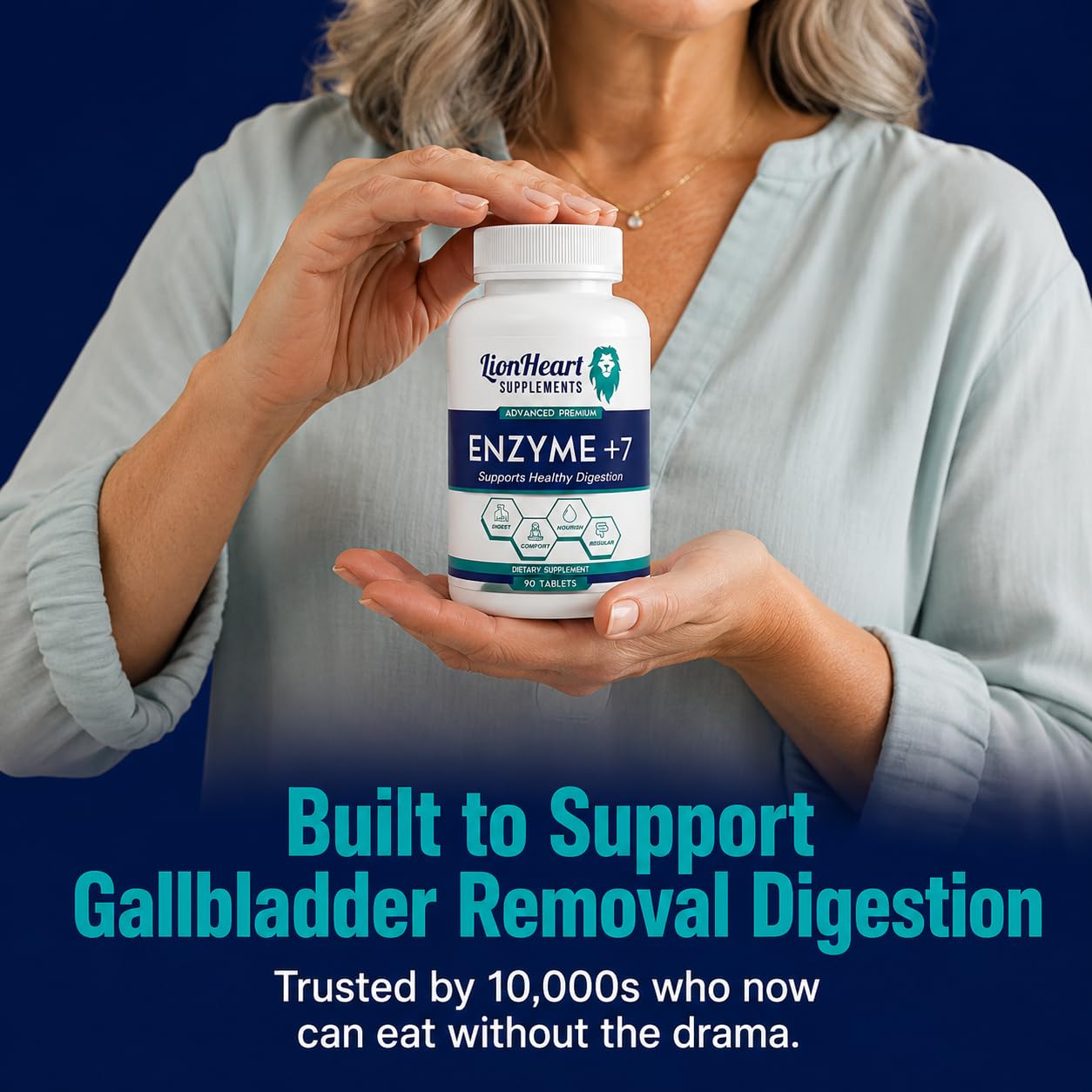 LionHeart Supplements Enzyme +7 Digestive Enzymes for No Gallbladder, 90 Tablets