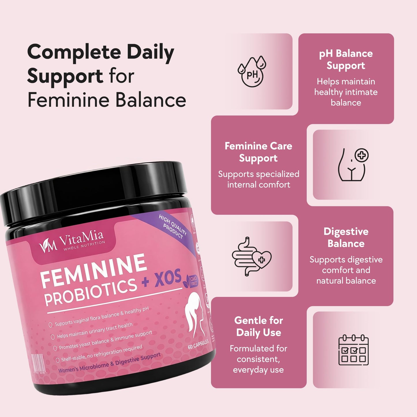 VitaMia Probiotics for Women 10 Billion CFU Daily Supplement with Prebiotic XOS - Supports Digestive Health and Overall Wellness, 60 Capsules