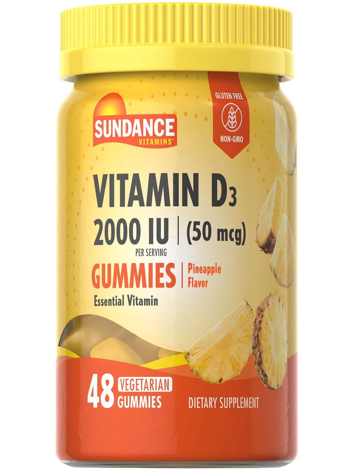 Sundance Vitamin D3 Gummy 2000 IU, Pineapple Flavor, 48 Count