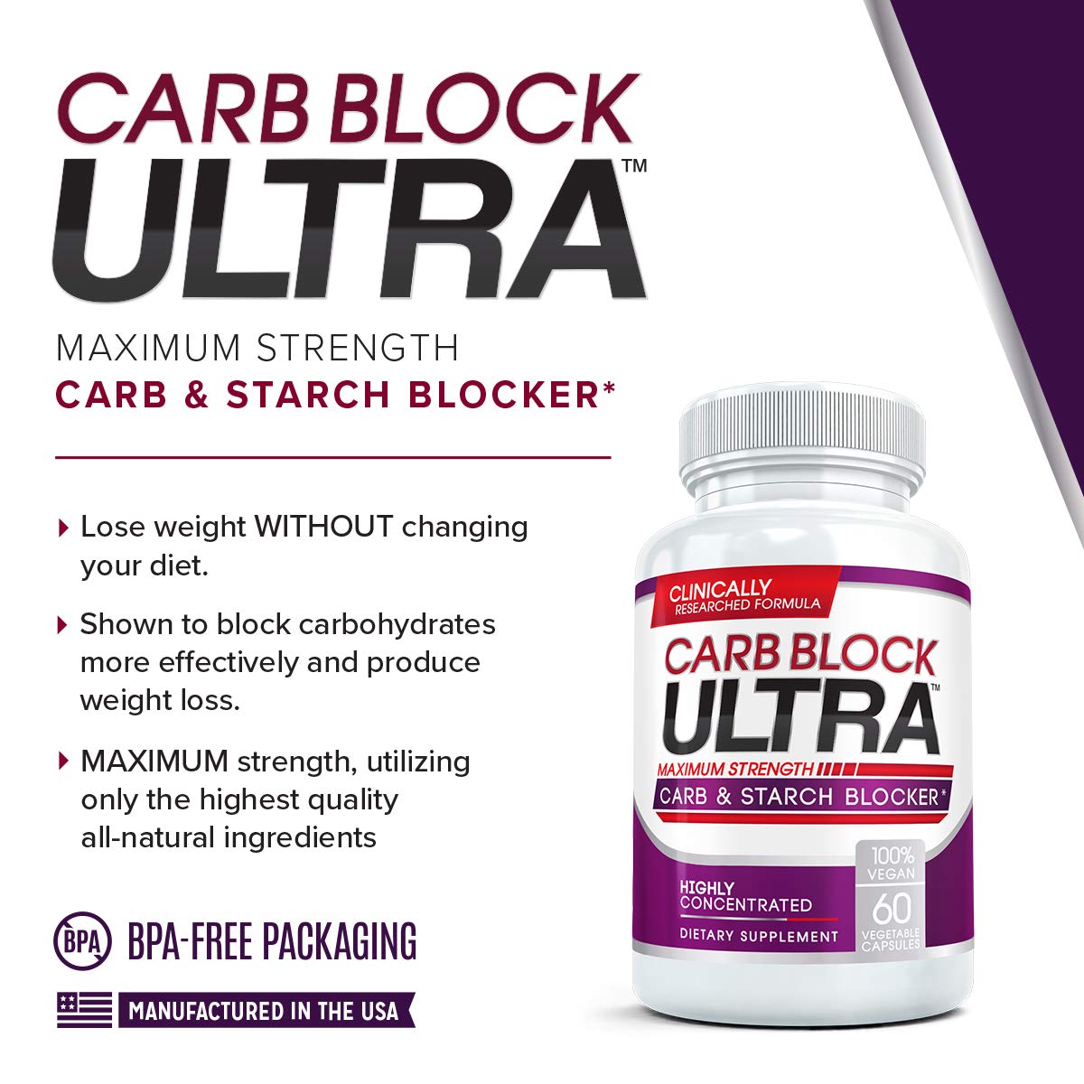 Vivid Health Nutrition Carb Block Ultra White Kidney Bean Carbohydrate Blocker Capsules 60