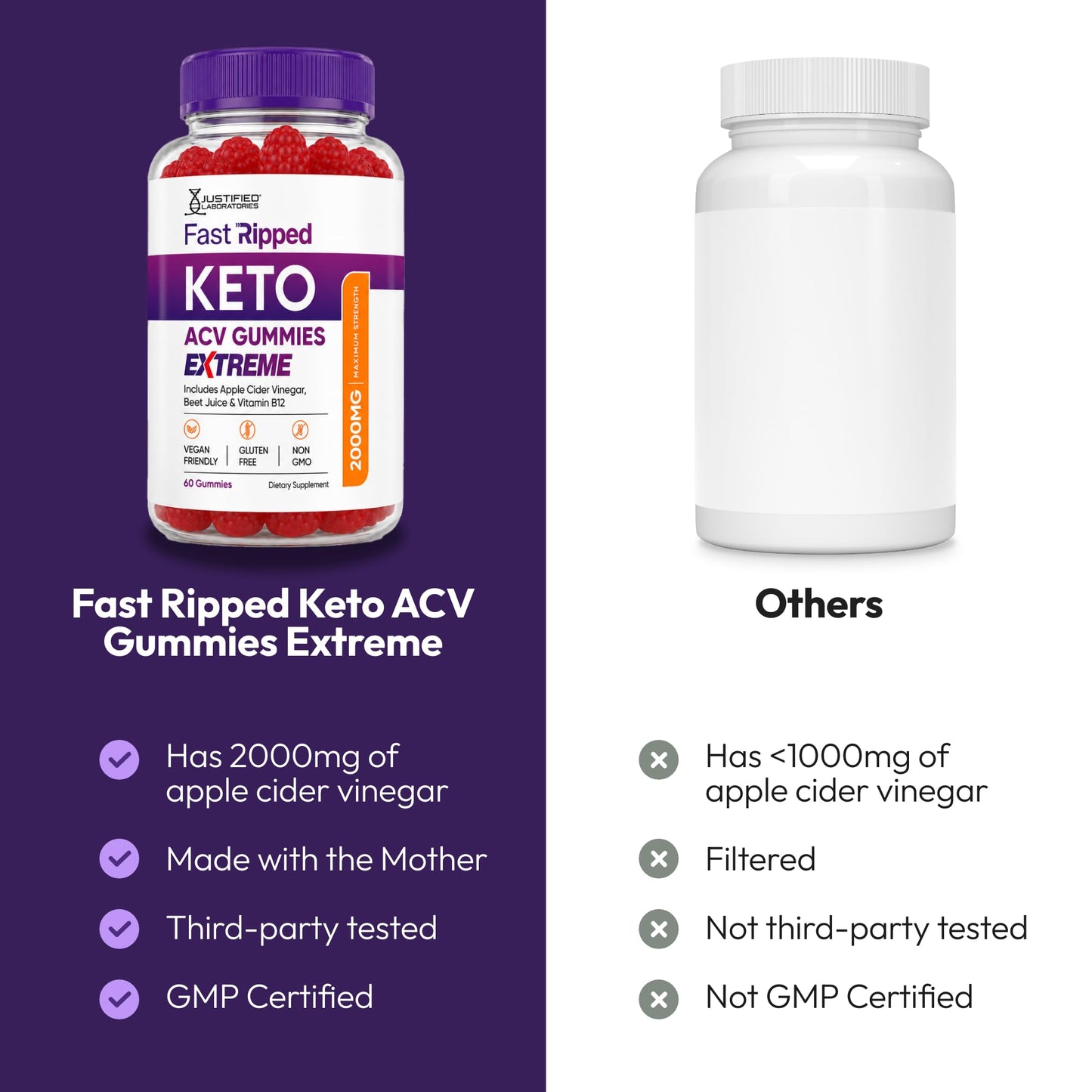 Justified Laboratories Fast Ripped Keto ACV Gummies Extreme (2000 mg) Gummy 60 Count
