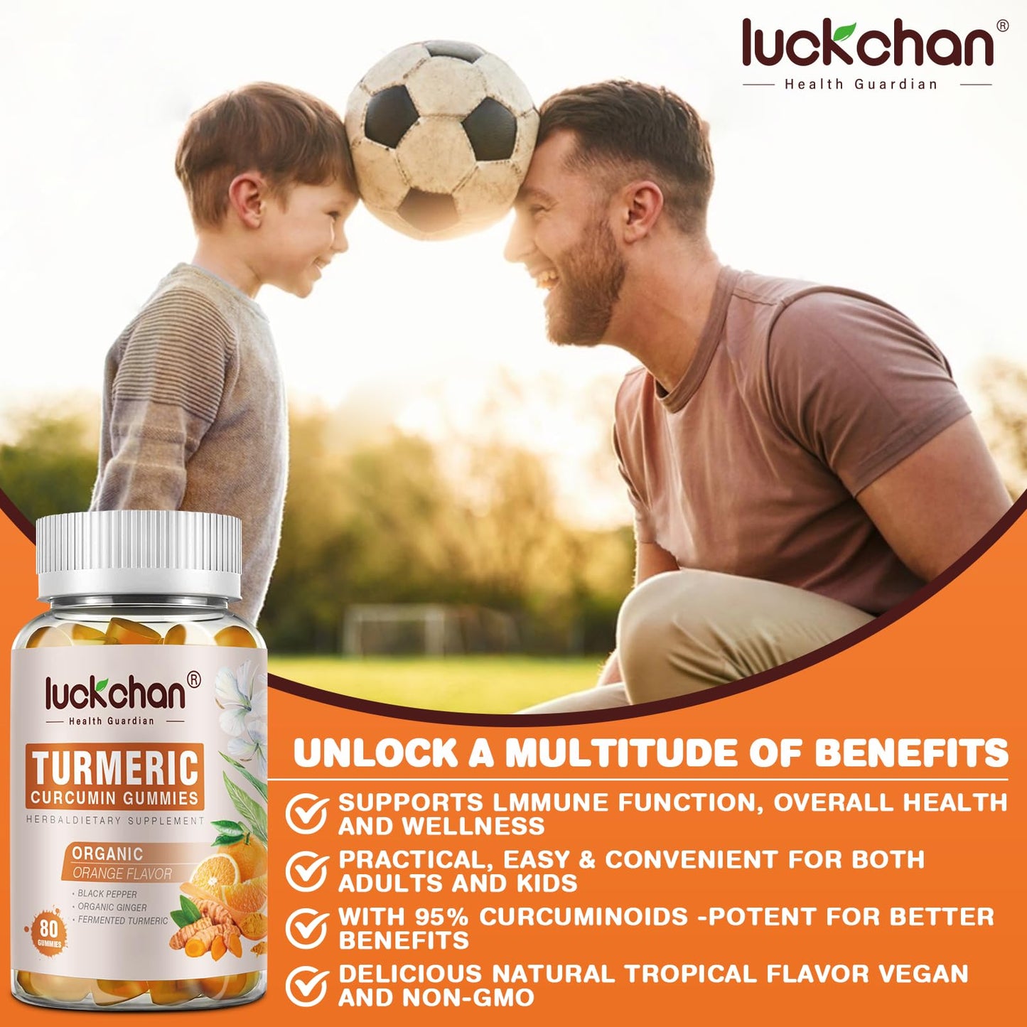 LUCKCHAN Turmeric Curcumin Gummies with Ginger & Black Pepper Herbal Supplement, 400 Count