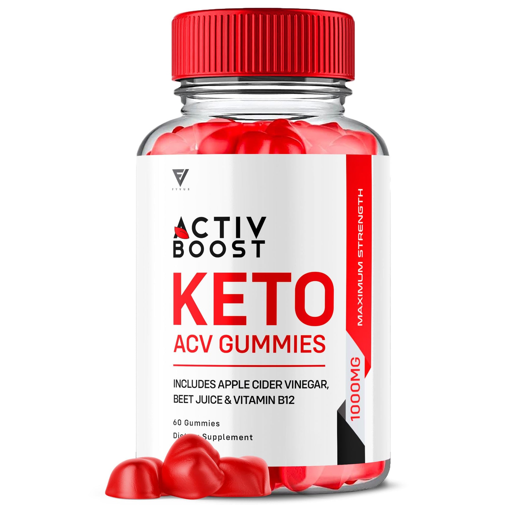 Fyvus Activ Boost Keto ACV Gummies 1000mg Apple Cider Vinegar Vitamin Supplement, 60 Gummies