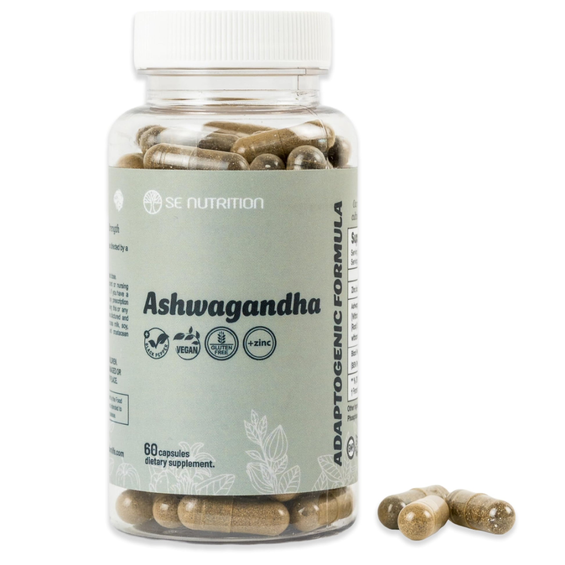SE Nutrition Ashwagandha with Black Pepper for Optimal Absorption Capsules, 60 Count