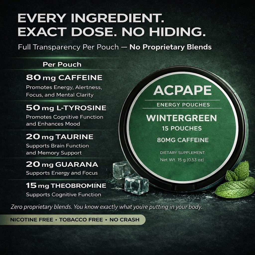 Acpape Caffeine Energy Pouches Wintergreen Powder, 60 Pouches