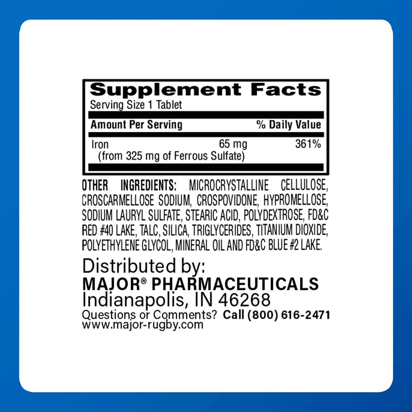 MAJOR Ferosul Ferrous Sulfate 325mg Tablets with 65mg Elemental Iron, 300 Count