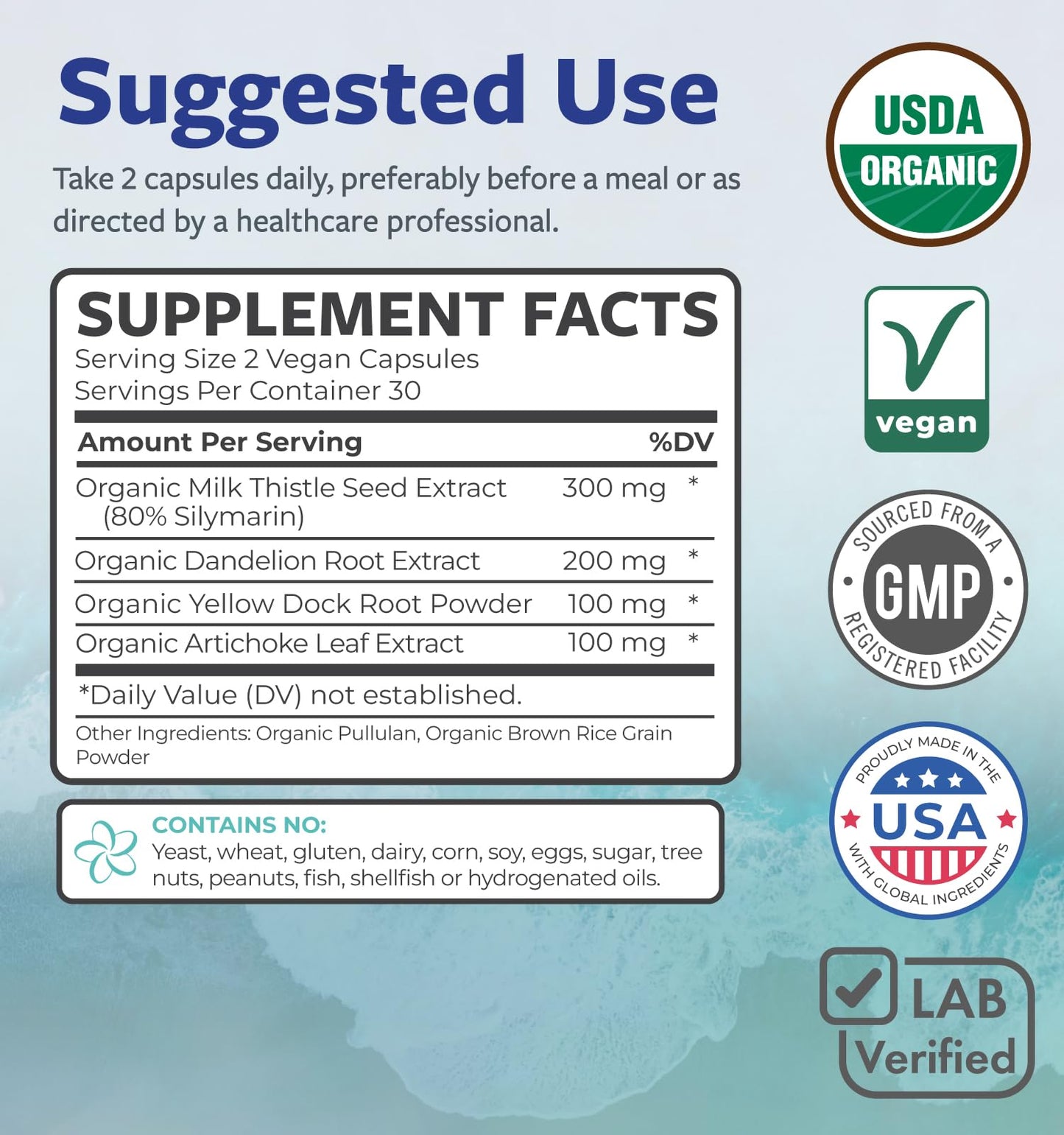 PURE CO Milk Thistle and Dandelion Root Silymarin Liver Detox Formula with Artichoke Extract Capsules, 60 Count