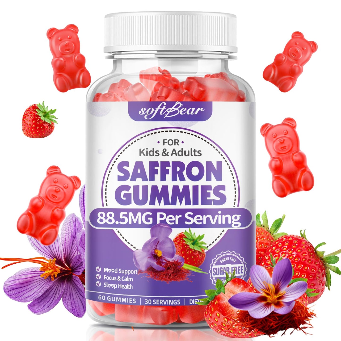 Softbear Saffron Gummies for Kids & Adults 60 Count