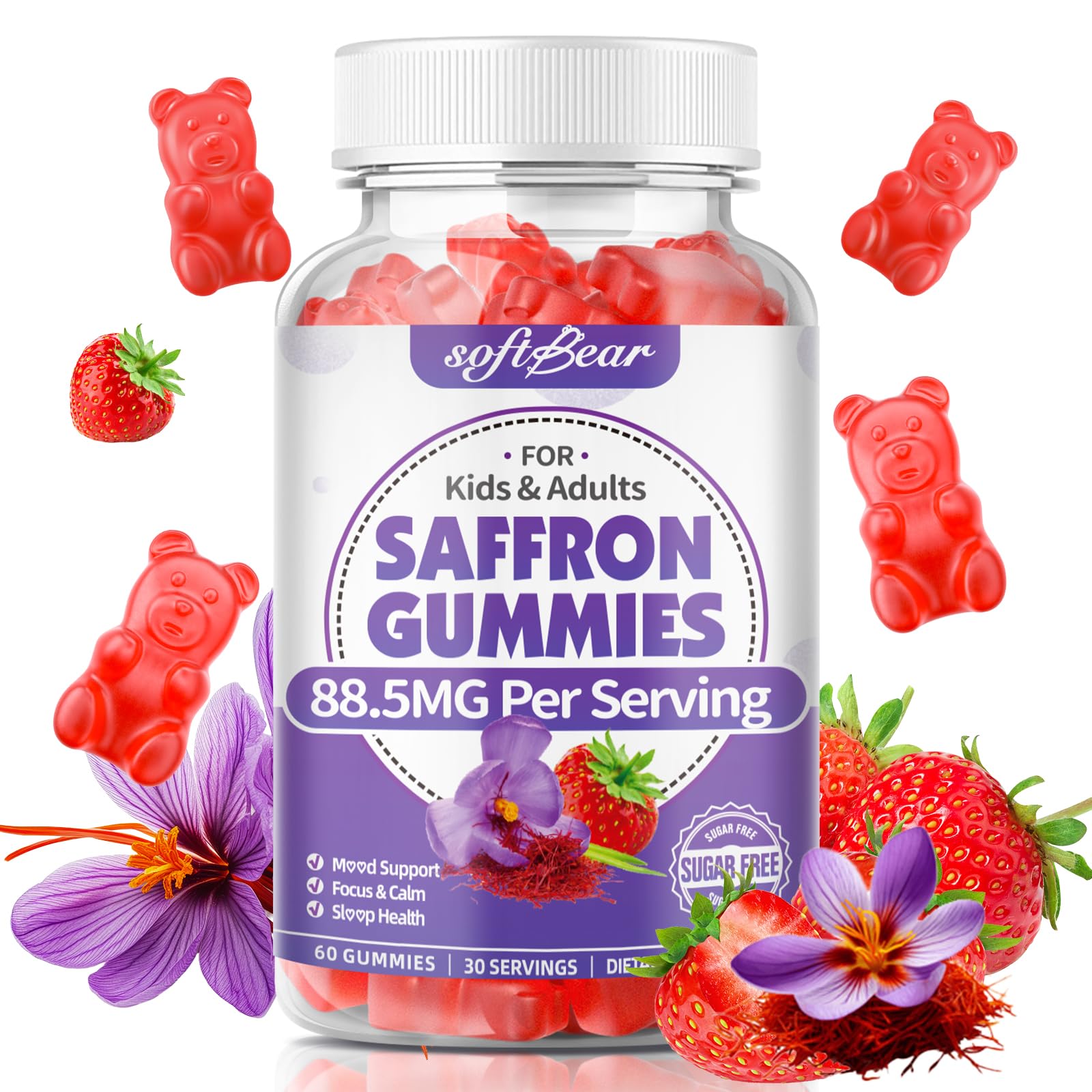 Softbear Saffron Gummies for Kids & Adults 60 Count