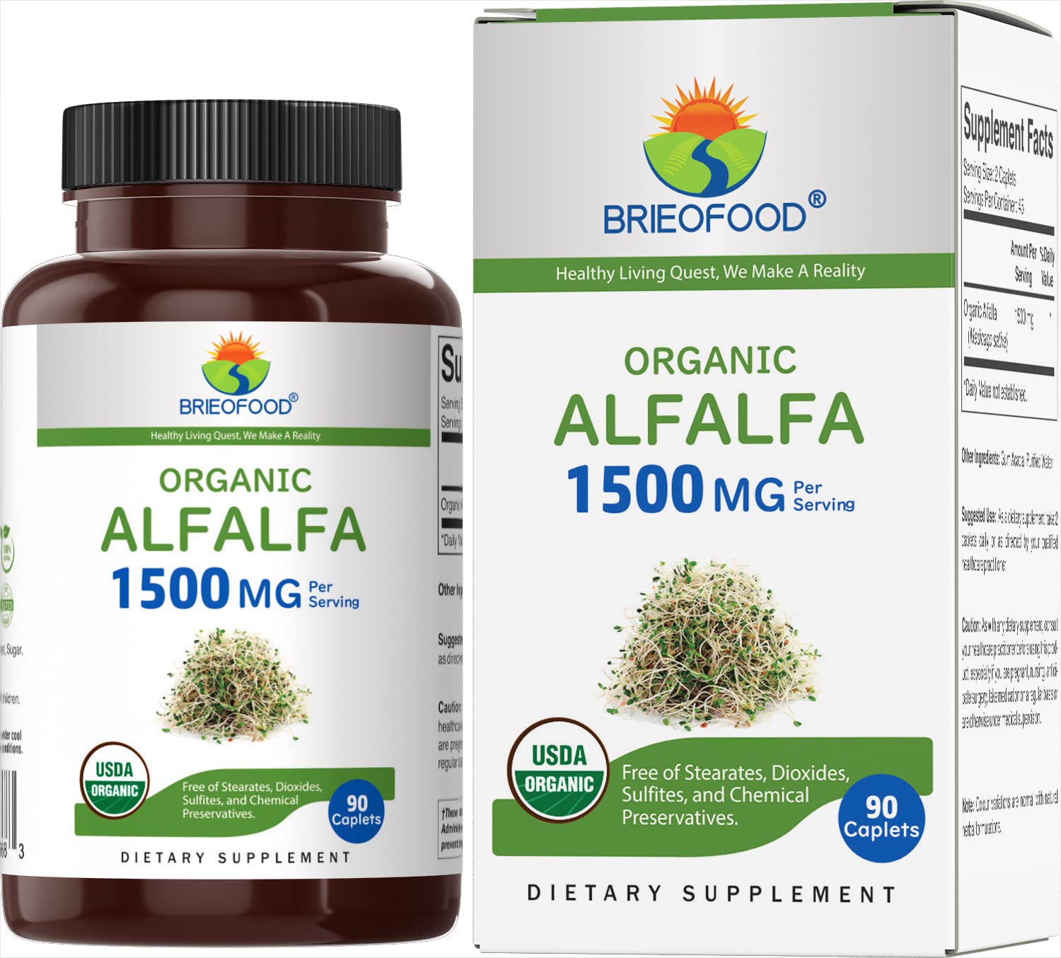 Brieofood Organic Alfalfa 1500mg Tablet, 90 Count