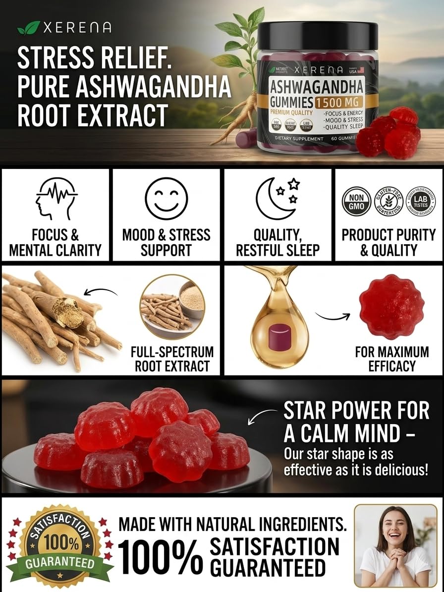 XERENA Ashwagandha Gummies 1500mg Extra Strength, 60 Gummies