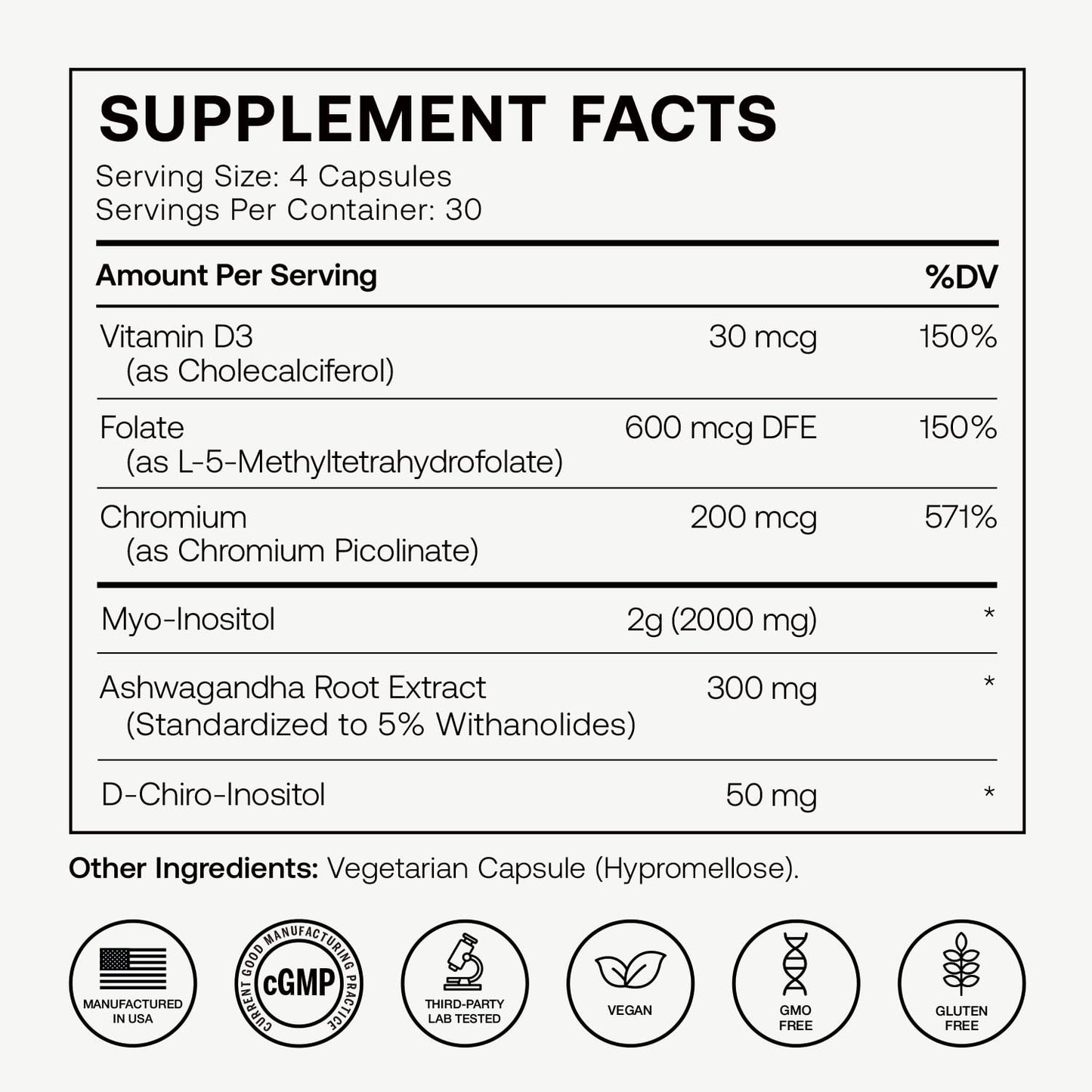 Olenphogy Inositol Supplement for Women – 40:1 Myo & D-Chiro Inositol Complex for Hormonal Balance, Cycles & Mood Support with Ashwagandha, MTHF Folate, Vitamin D3 & Chromium, 120 Capsules