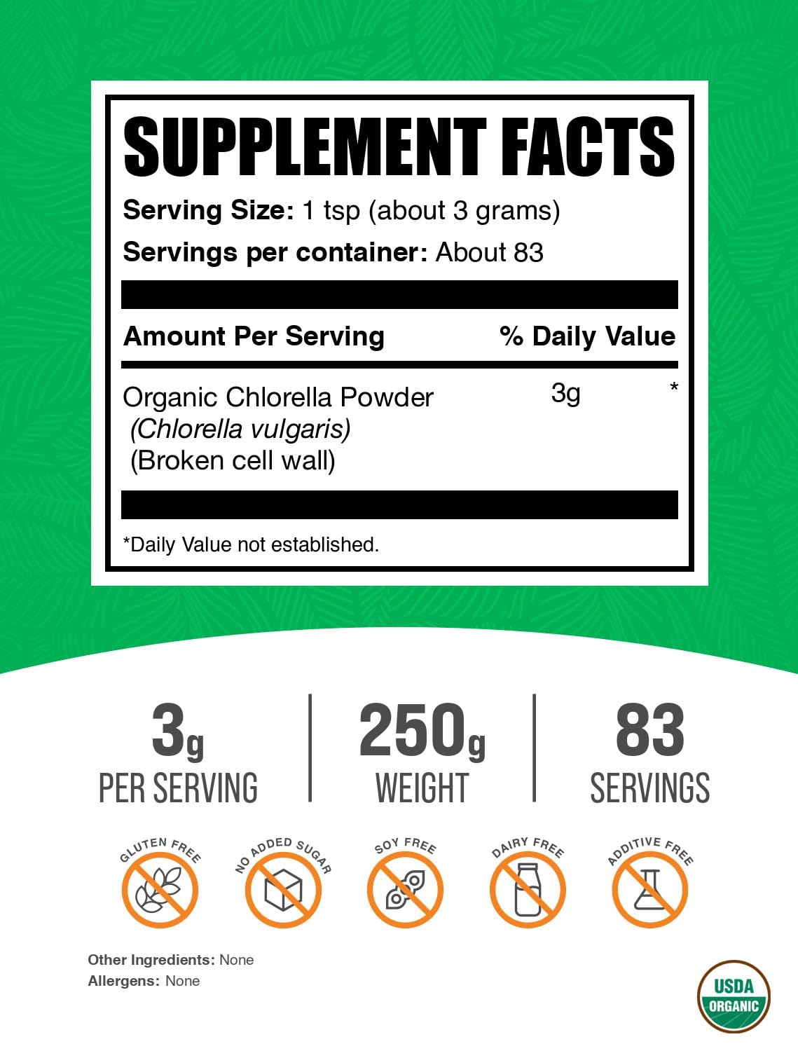 BulkSupplements Organic Chlorella Powder - Broken Cell Wall, 8.75 oz