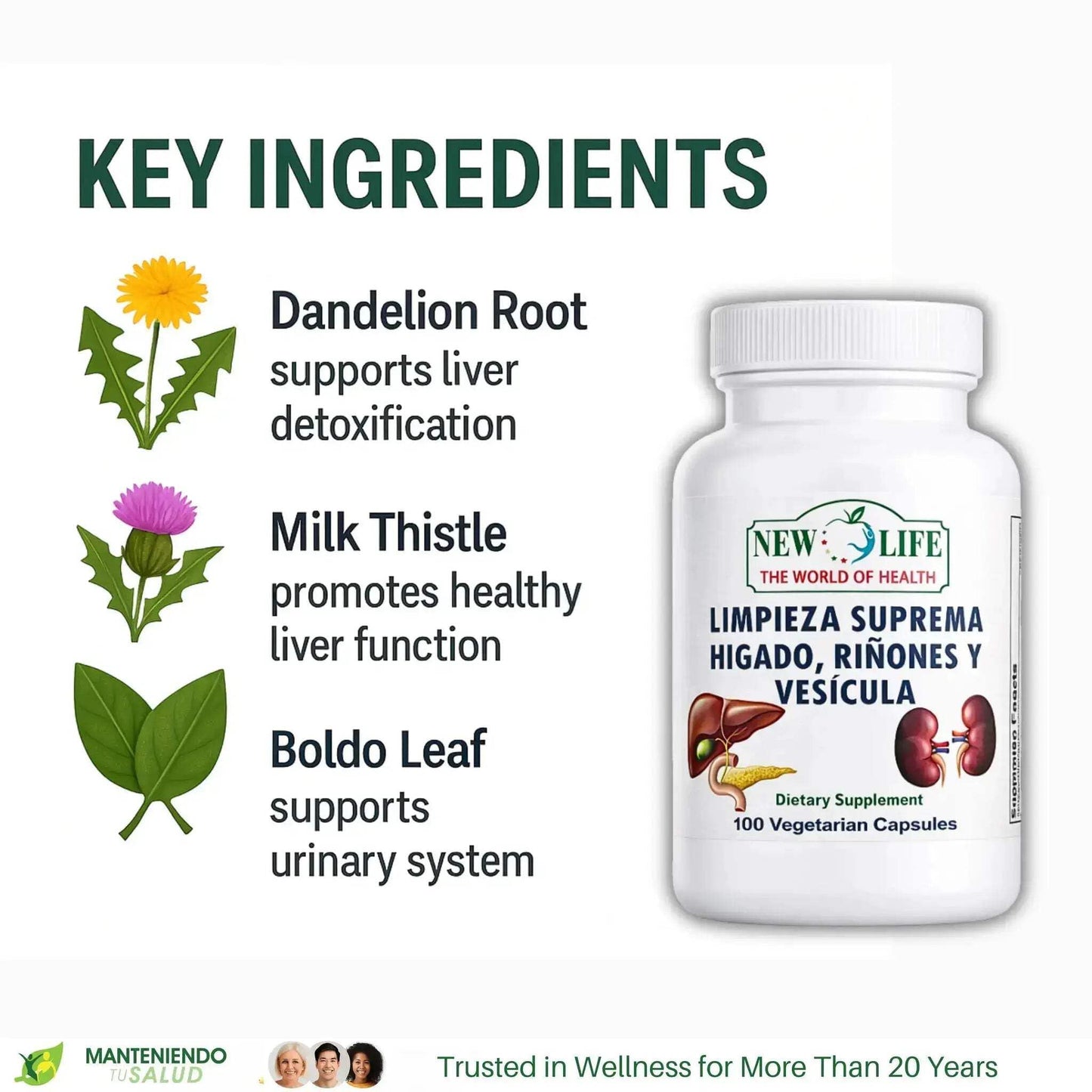 Manteniendo Tu Salud New Life Supreme Liver Cleanse with Dandelion Root and Milk Thistle Extract, Capsules, 100