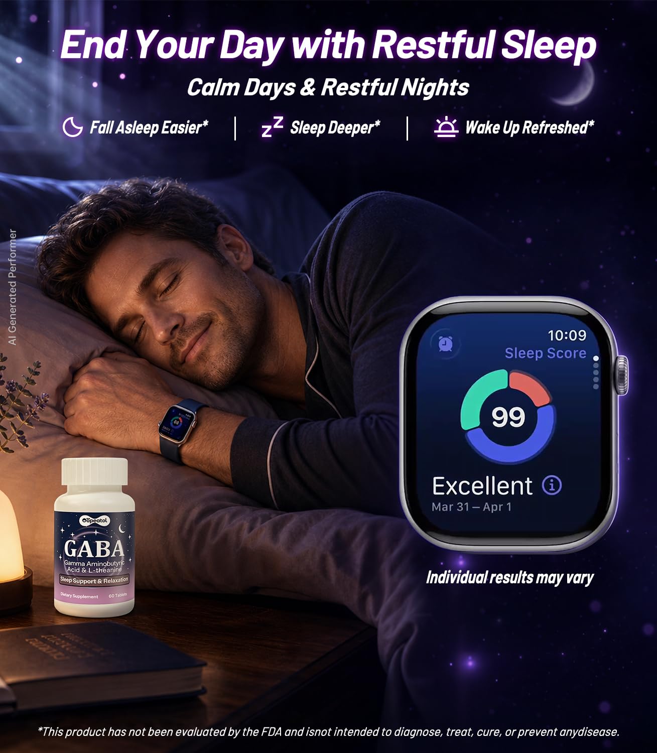Oopeatol GABA Complex L-Theanine Supplements Stress Relief & Mood Balance Support, 60 Vegan Tablets