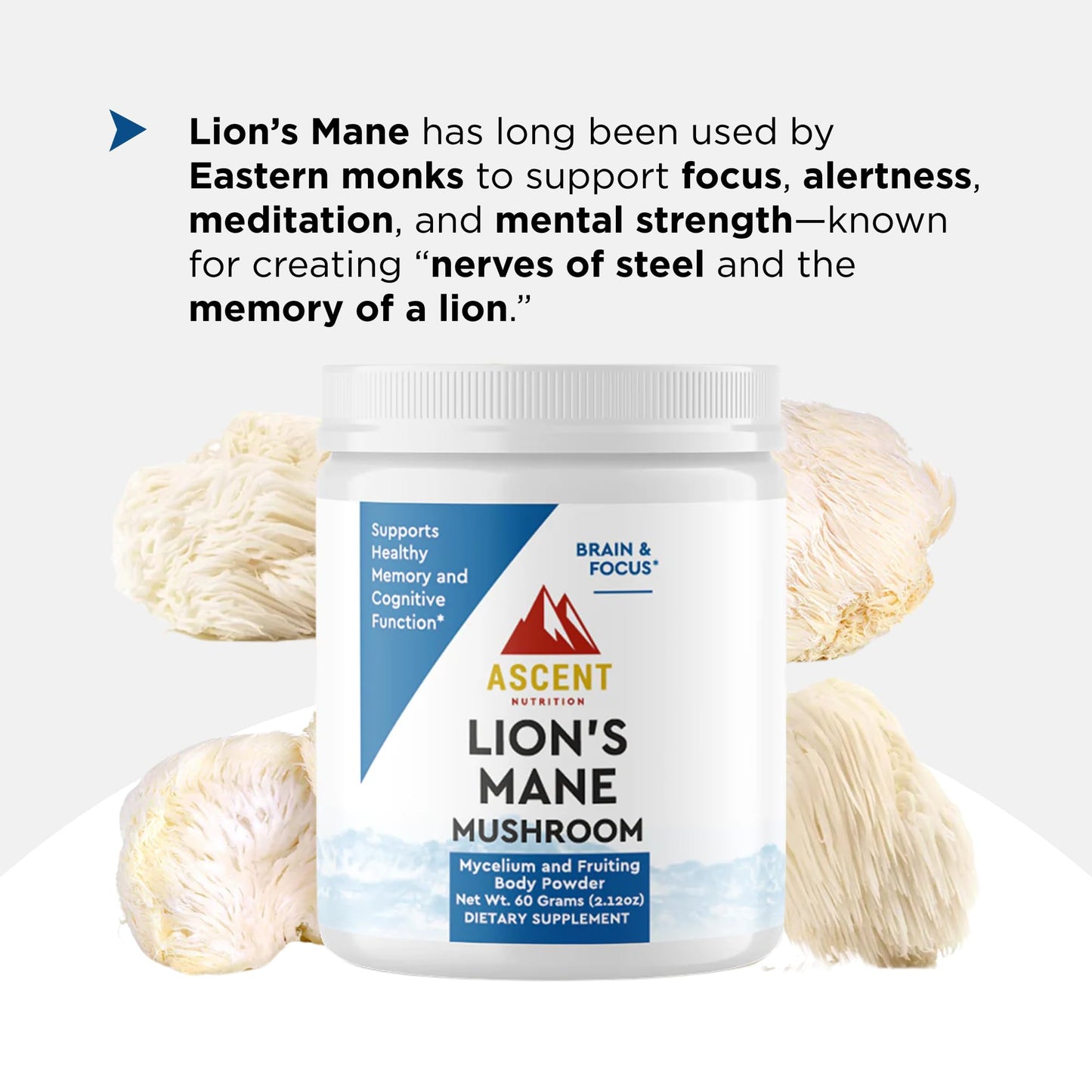 Ascent Nutrition Organic Lion's Mane Mushroom Powder, 2.12 oz