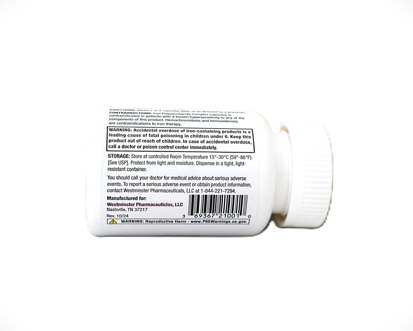 Westminster Pharmaceuticals Iron Polysaccharide Complex Capsules 150mg Elemental Iron Supplement, 100 Count