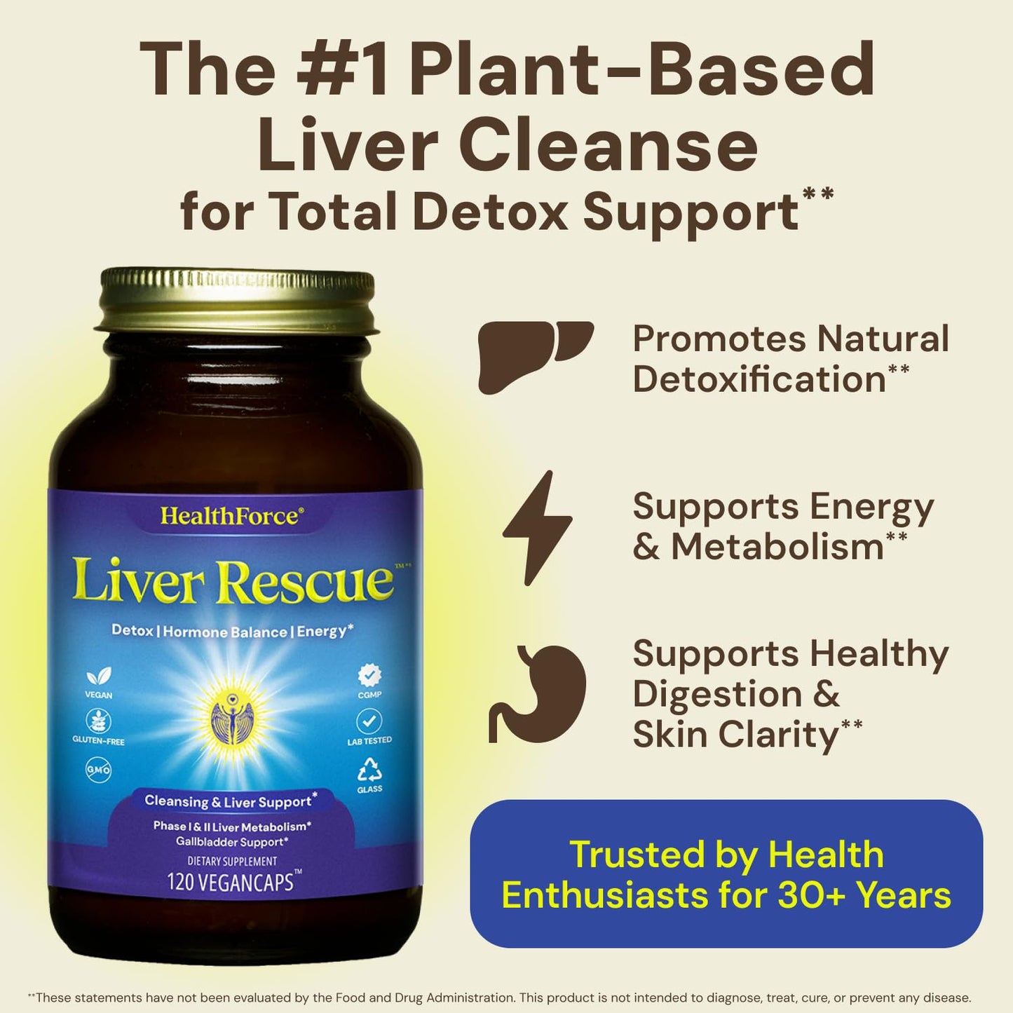 HEALTHFORCE SUPERFOODS Liver Rescue Natural Liver Cleanse with Milk Thistle & Dandelion Root Gluten-Free & Vegan 120 Capsules