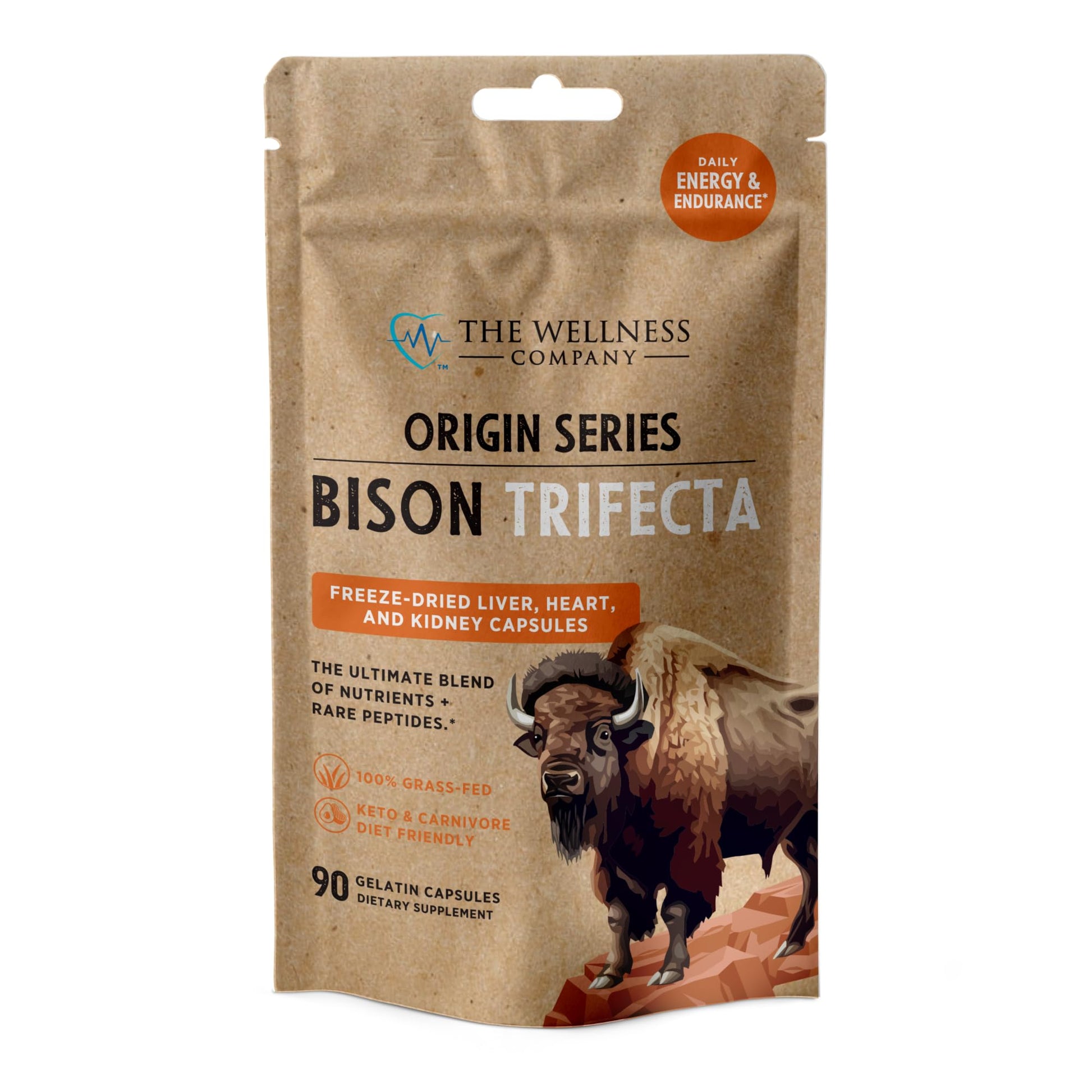 The Wellness Company Bison Trifecta - Super-Bioavailable Multivitamin, Heme Iron, All Natural - Heart, Kidney, Liver, Grass-Fed & Finished, No Vaccines or Hormones, 90 Capsules