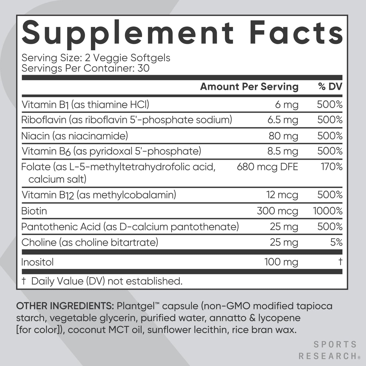 Sports Research Vitamin B-Complex Softgels 60 Count