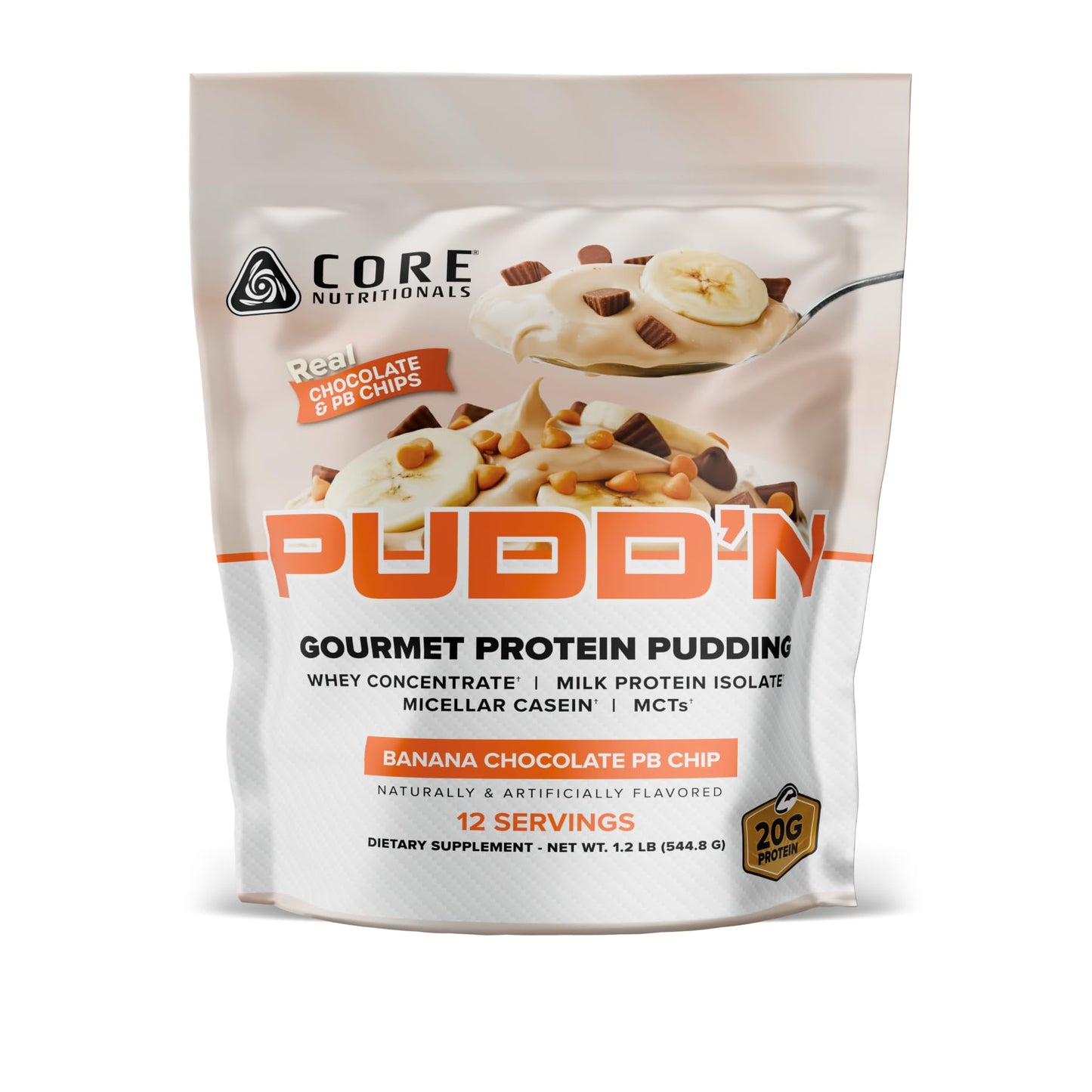 Core Nutritionals Pudd'n Gourmet Protein Pudding Mix Powder (Banana Chocolate PB Chip), 19.2 Servings