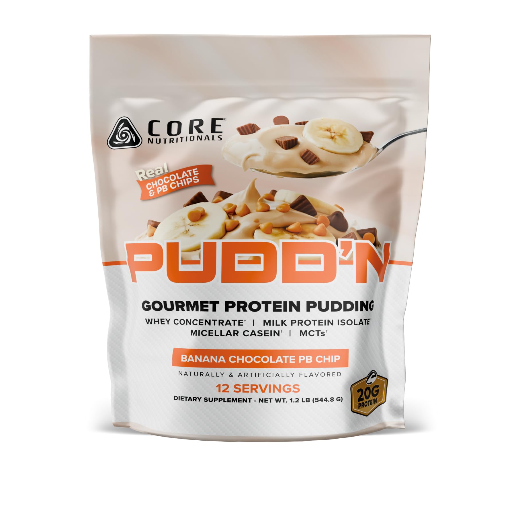 Core Nutritionals Pudd'n Gourmet Protein Pudding Mix Powder (Banana Chocolate PB Chip), 19.2 Servings