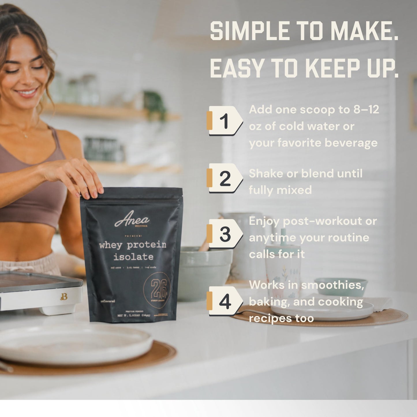 Anea Nutrition Whey Isolate Protein Powder, Unflavored, 20 Servings, 1.32 Pound