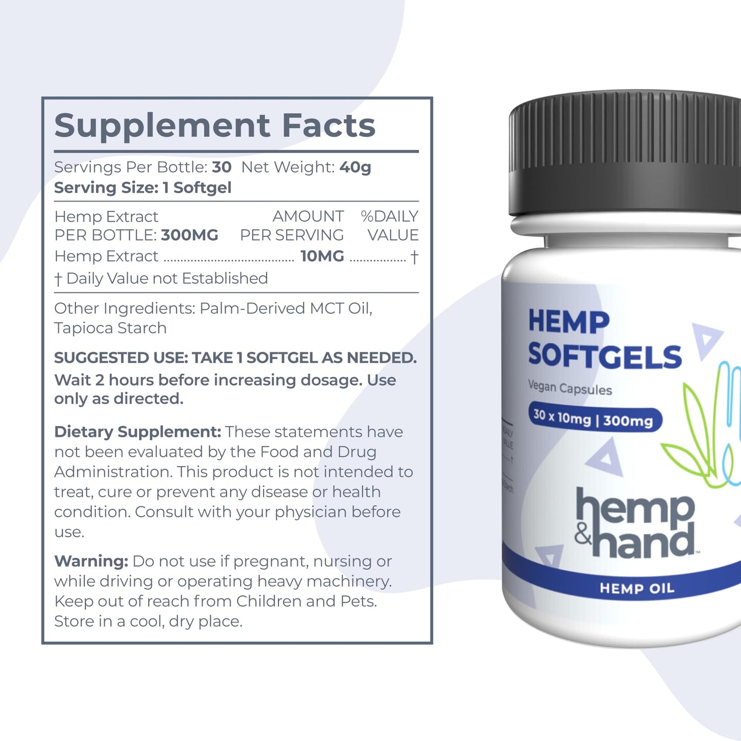 Hemp & Hand Hemp Softgels 300mg, 30 Count