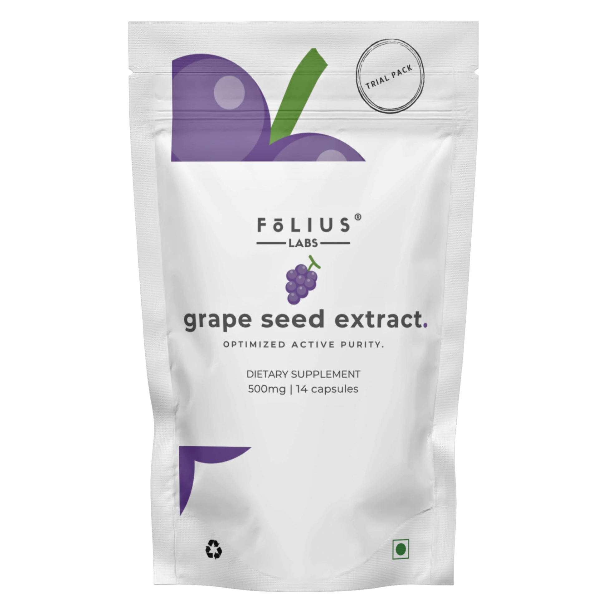 FOLIUS LABS Grape Seed Extract 500mg - 95% OPCs Polyphenols - High Strength Grape Seed Supplement - Support Cardiovascular Health, Capsule, 14 Count