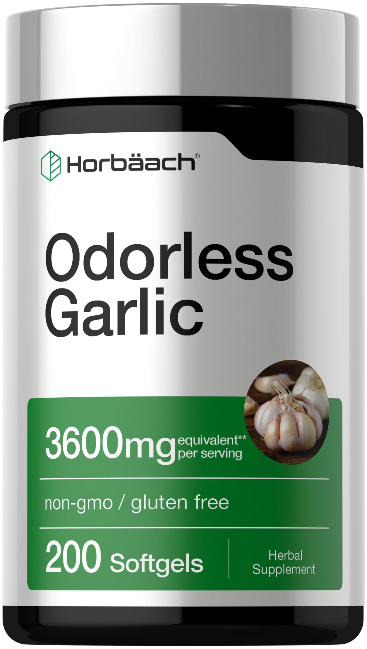 Horbäach Odorless Garlic Softgel Supplement, 200 Softgels