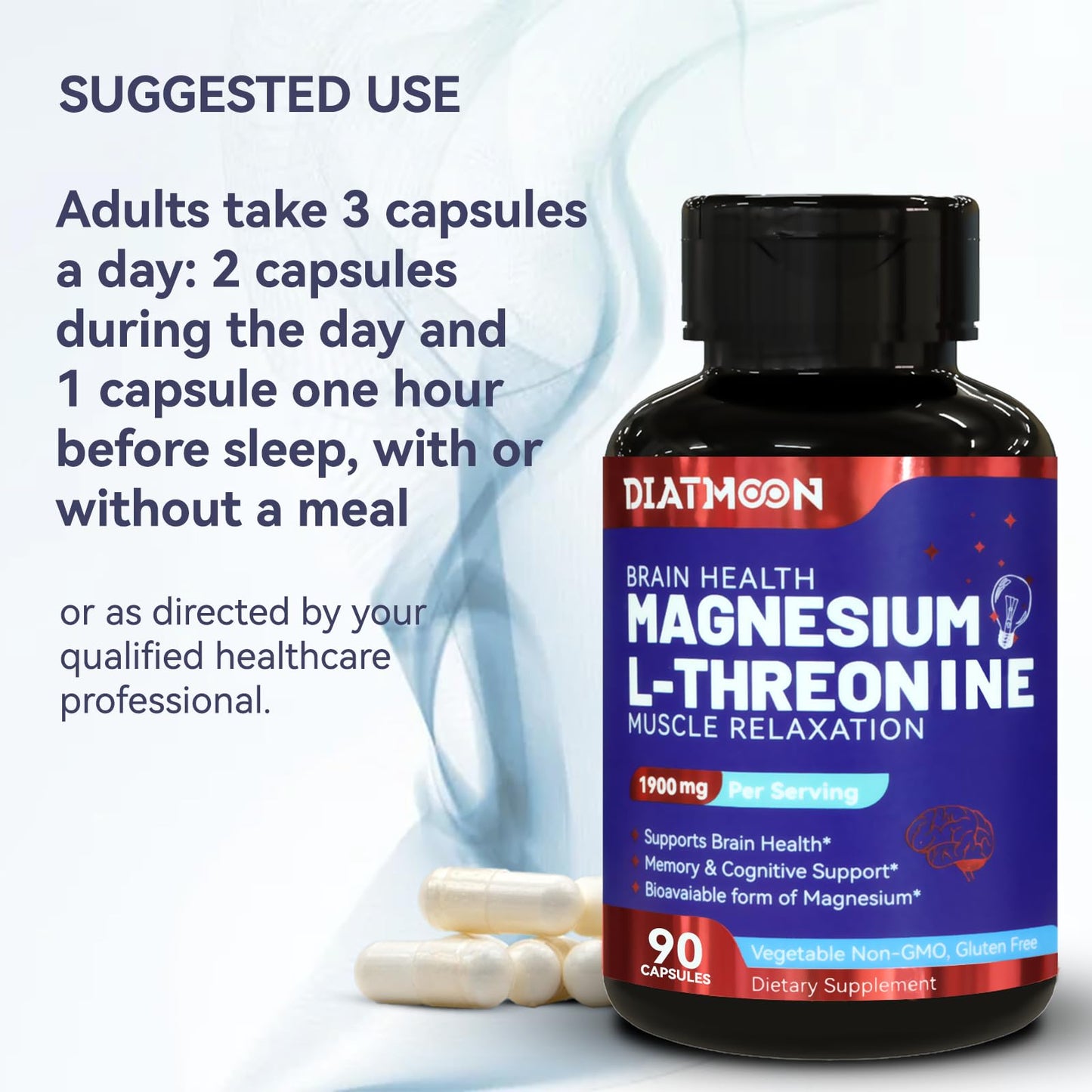 DIATMOON Magnesium L-Threonine - High Absorption Magnesium Supplement Capsules 180 Capsules