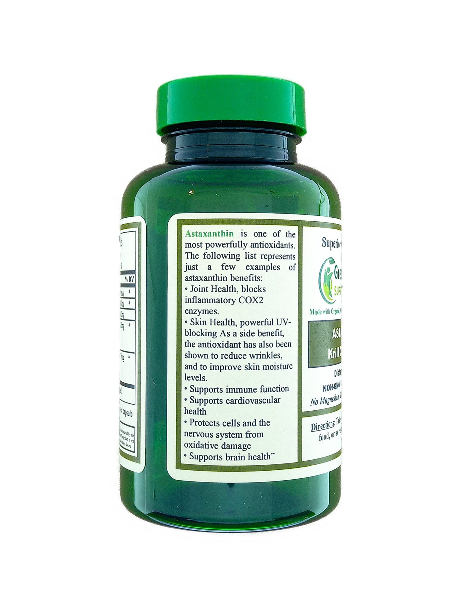 Green Organic Supplements Krill Oil + Astaxanthin Softgels, 60 Softgels