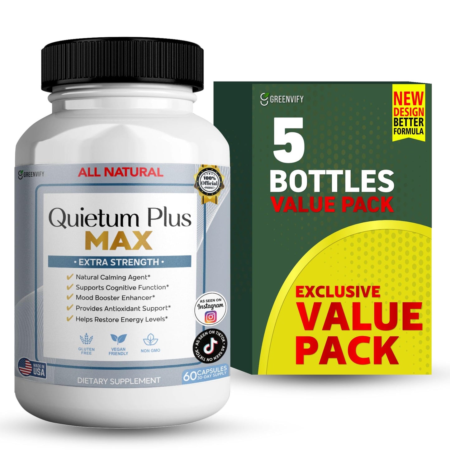 GREENVIFY Quietum Plus Max Extra Strength Natural Calming Supplement 60 Capsules