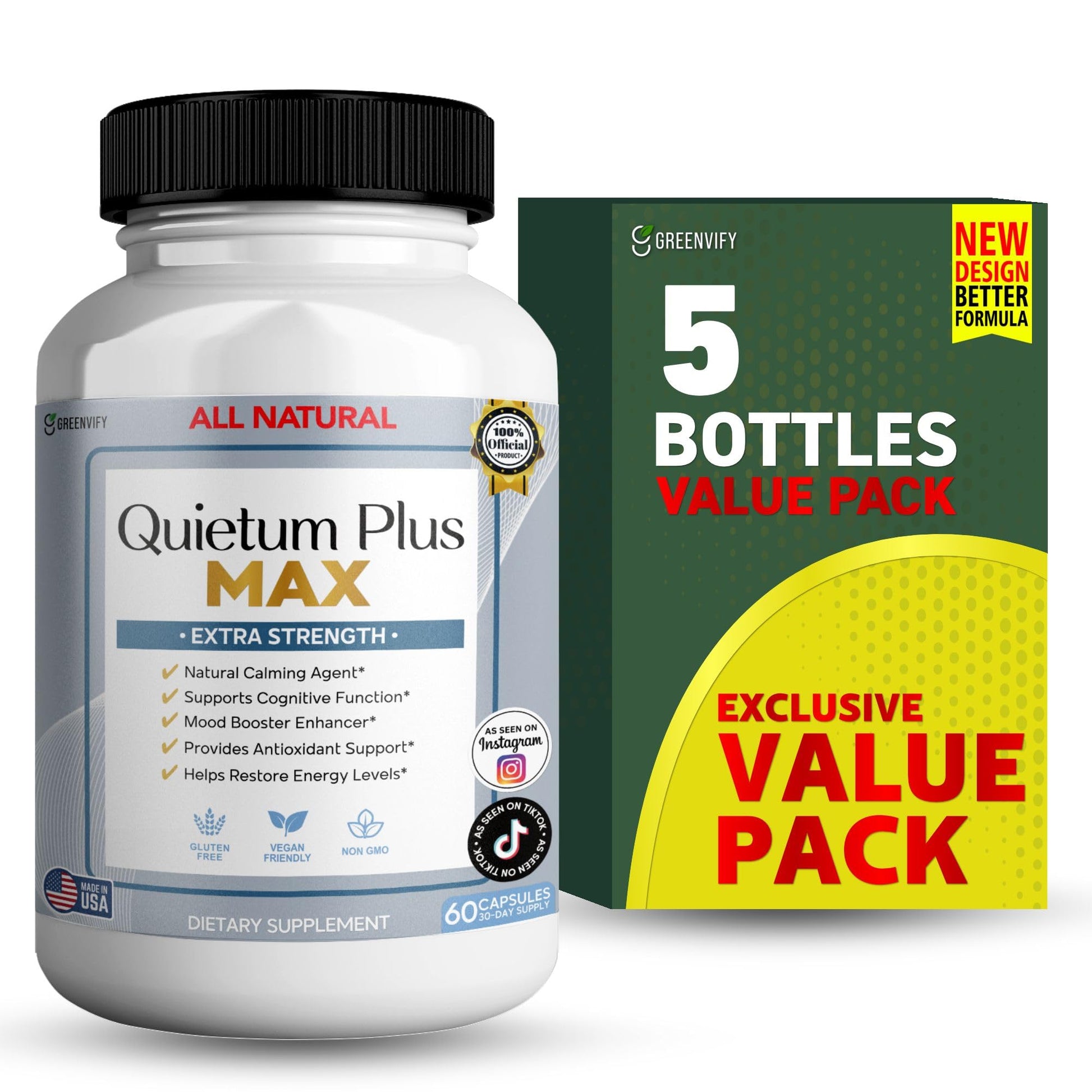 GREENVIFY Quietum Plus Max Extra Strength Natural Calming Supplement 60 Capsules