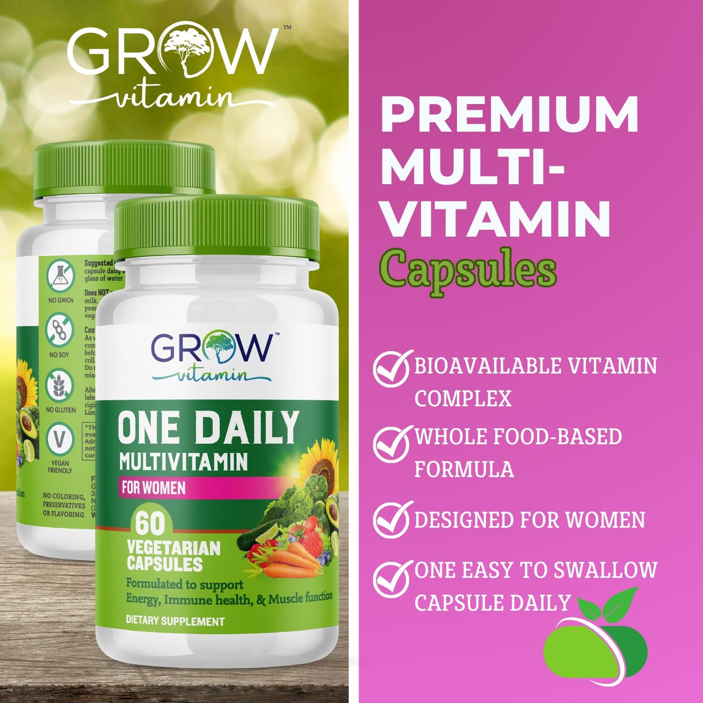 Grow Vitamin One Daily Multivitamin for Women Capsules, 60 Count