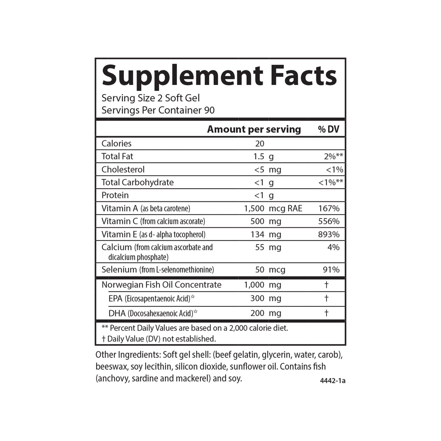 Carlson ACES + Omega, Vitamins A, C, E & Selenium + Omega-3s EPA and DHA Softgels 180