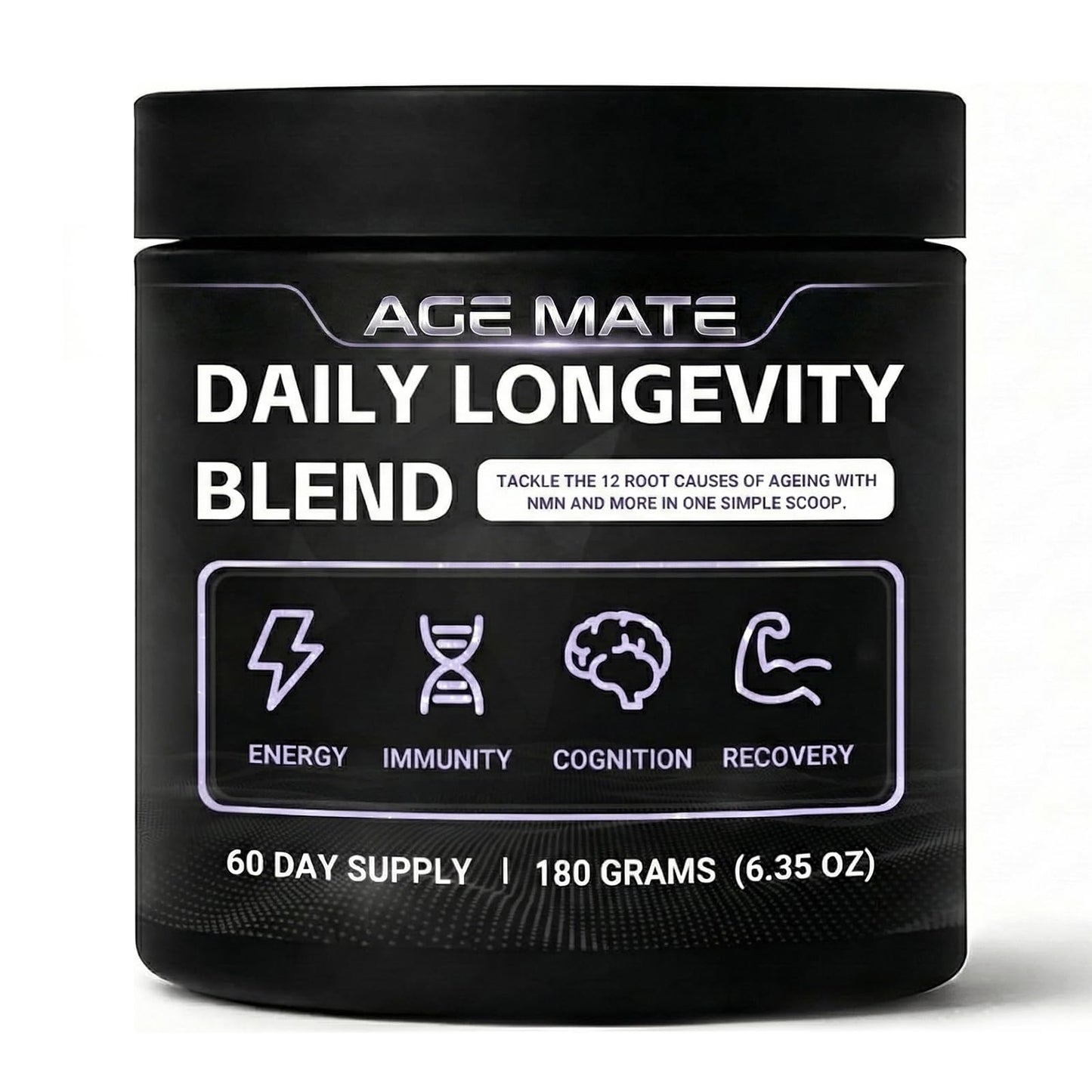 Age Mate Daily Longevity Blend Powder, Sugar Free Prebiotic Fiber, Supports Energy Levels, 6.35 oz